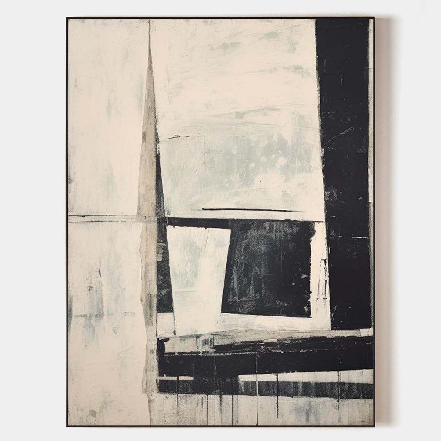 Contemporary Black and White Abstract Oil Painting for Modern Decor