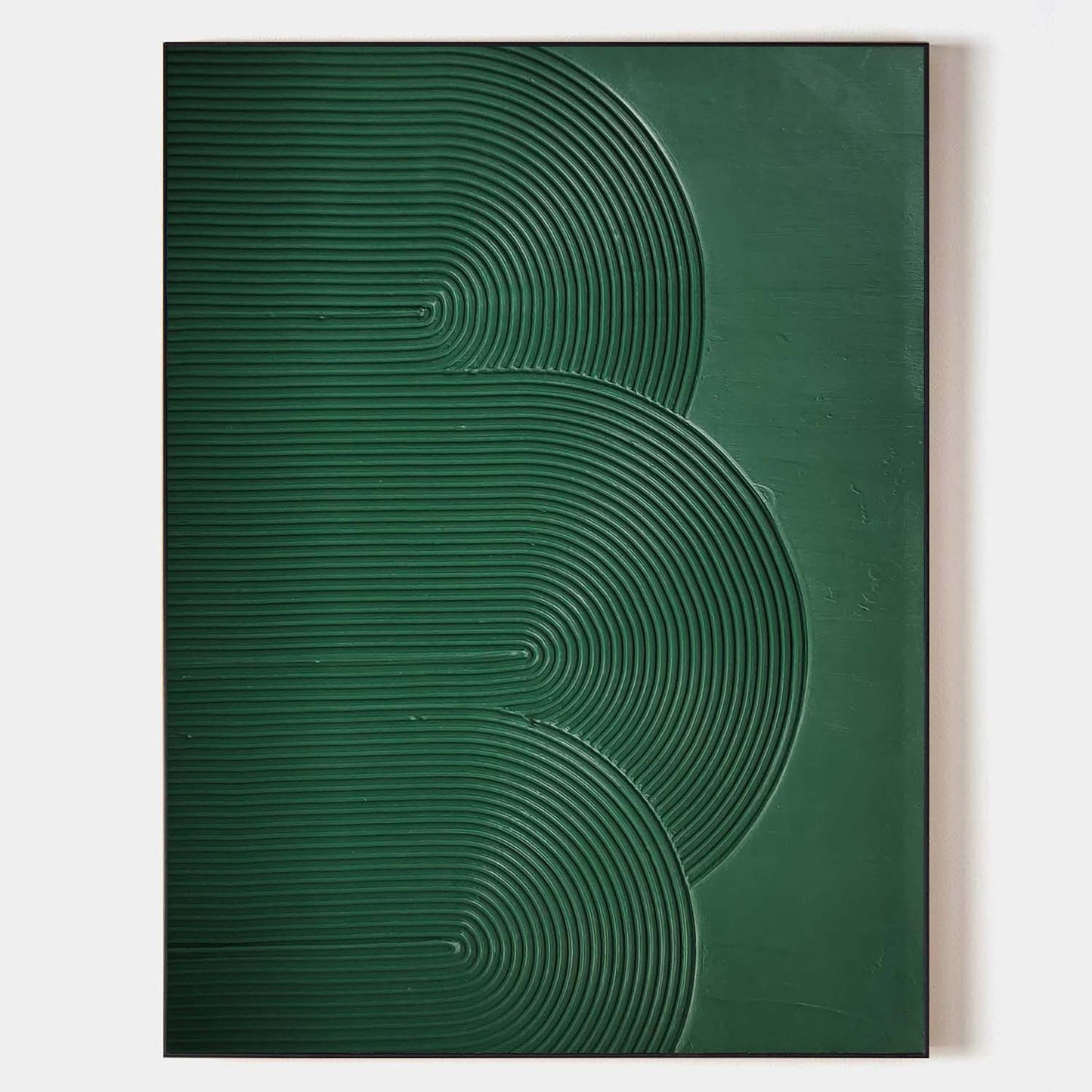 Lush Green Minimalist Oil Painting with Abstract Line Design for Modern Decor