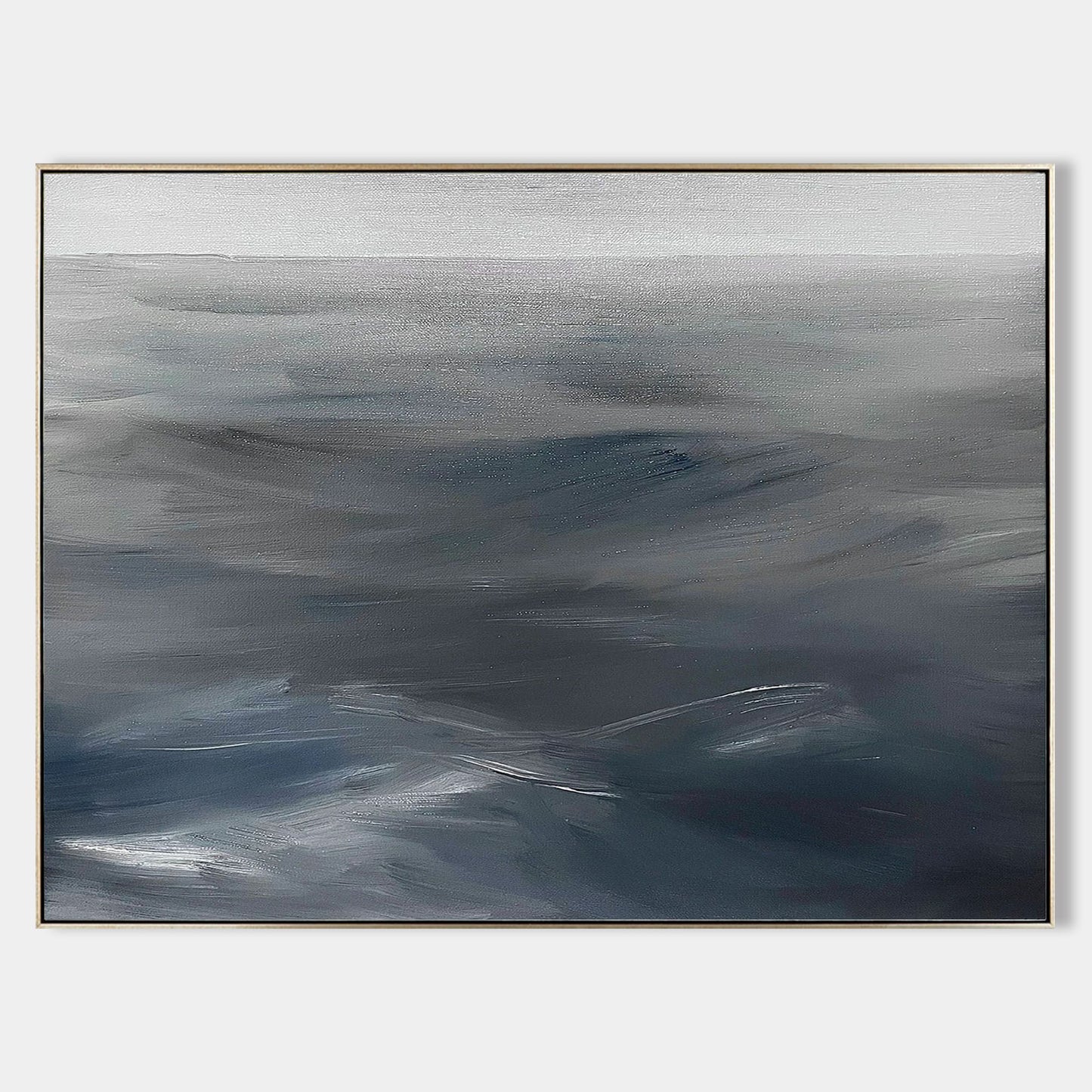Dynamic Gray Waves - Contemporary Abstract Oil Painting for Modern Home Decor