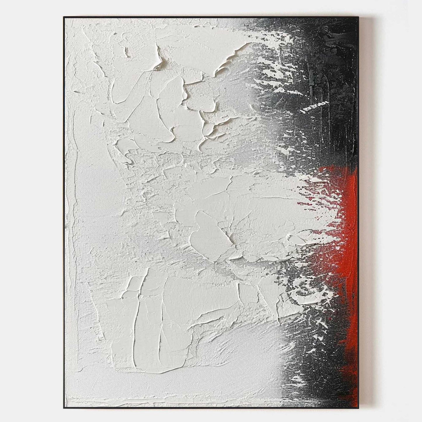 Contemporary Textured Abstract Oil Painting with Bold Black and Red Accents