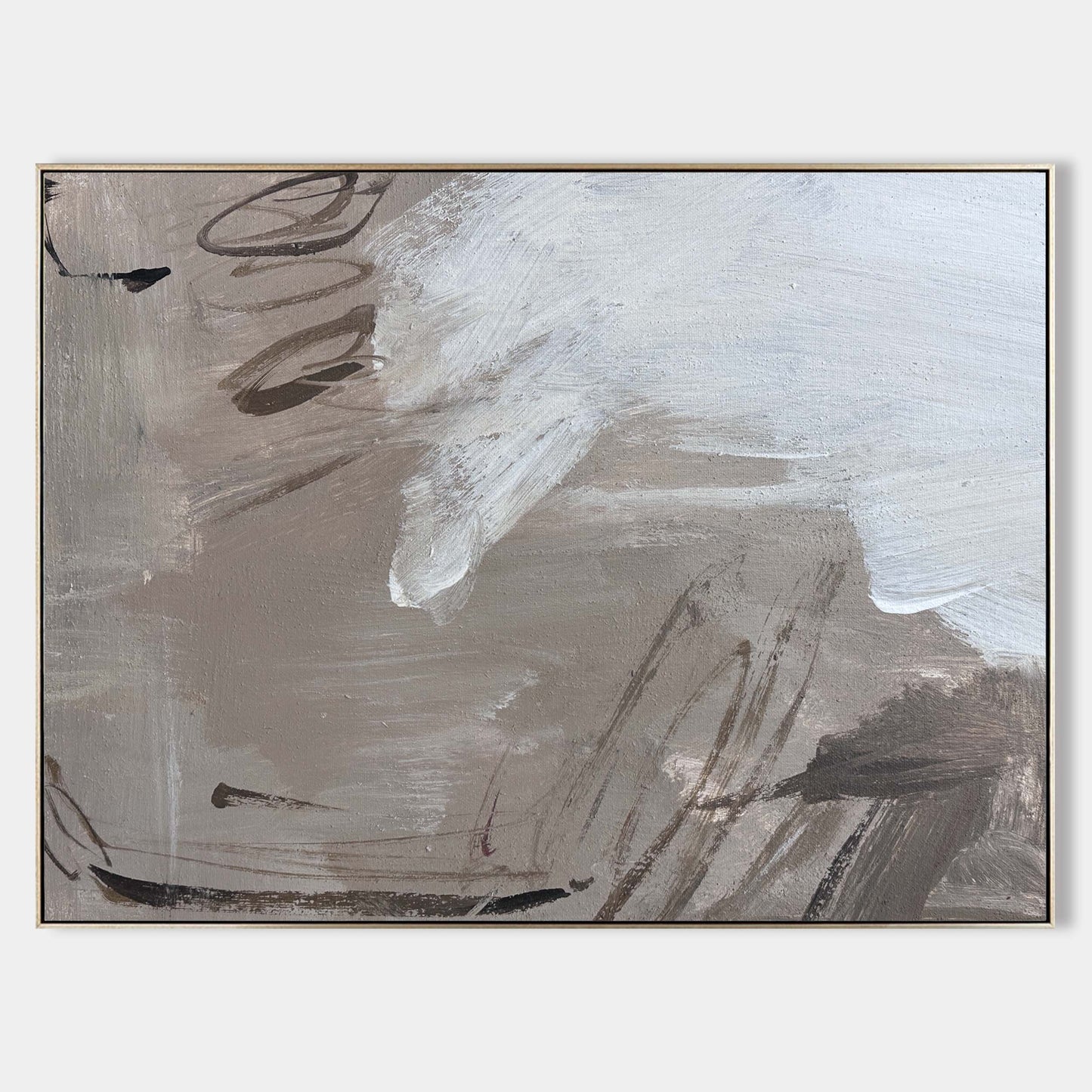 Contemporary Abstract Oil Painting with Dynamic Brushstrokes and Earthy Tones