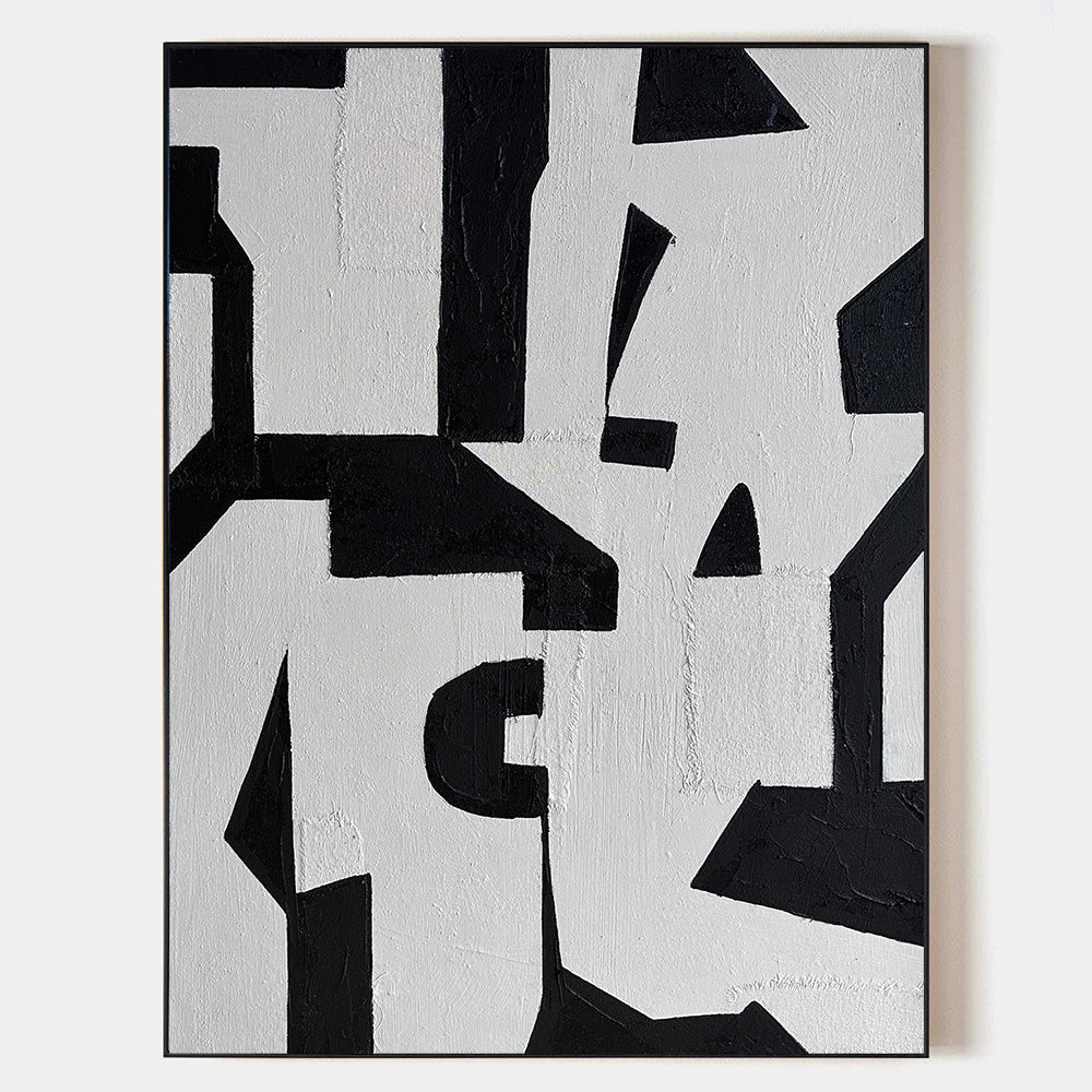 Black and White Modern Abstract Oil Painting for Contemporary Home Decor