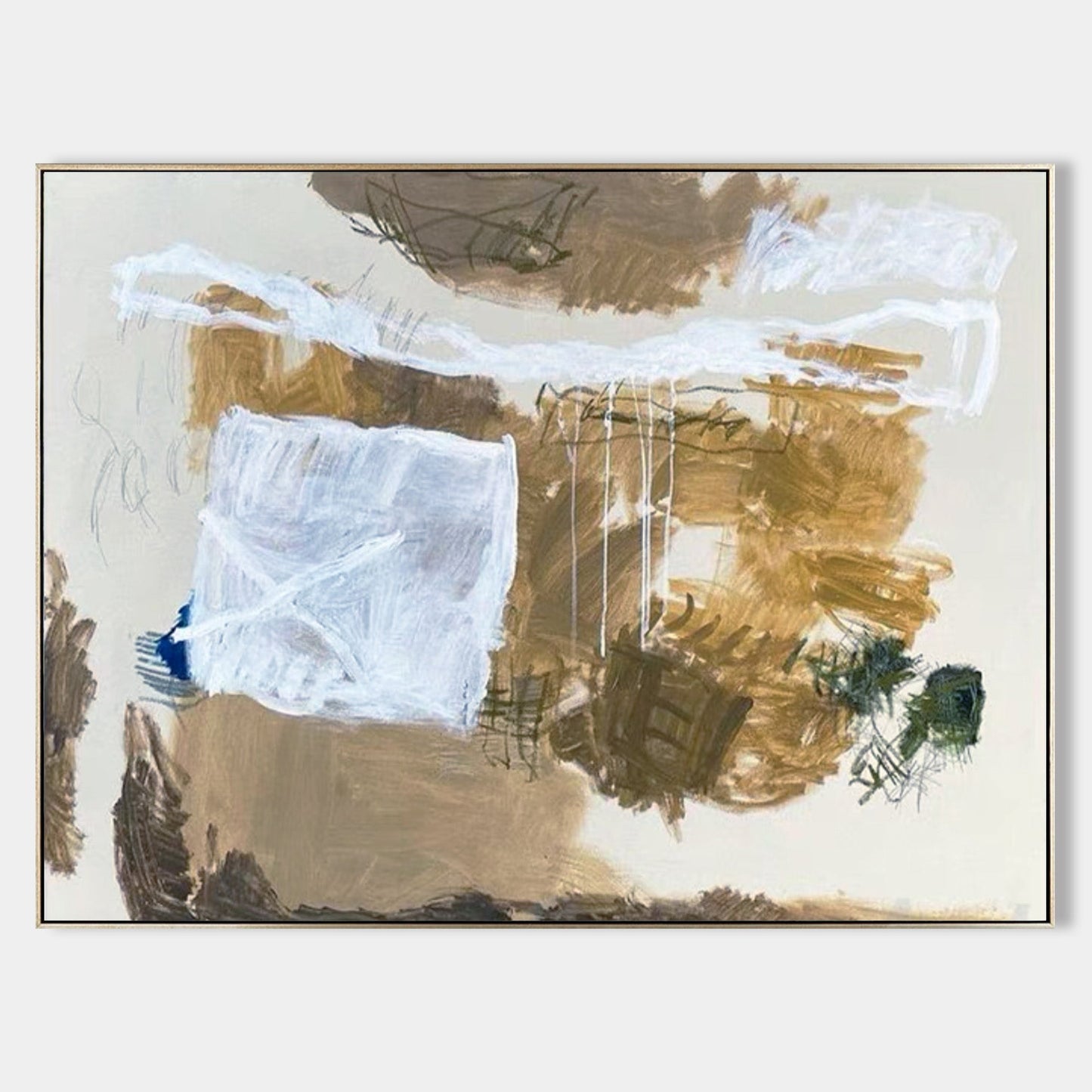 Contemporary Abstract Oil Painting with Dynamic Textures and Earthy Tones