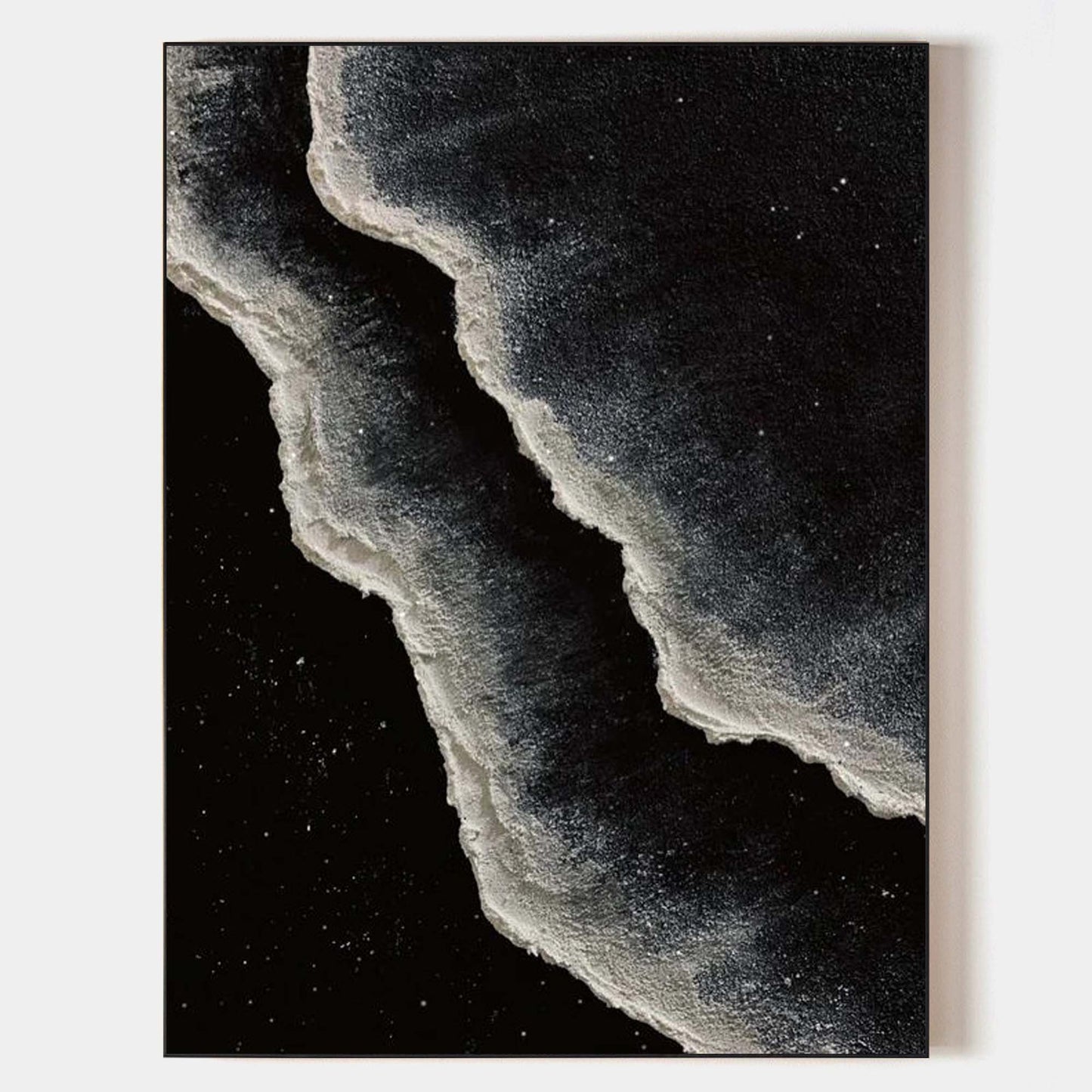 Monochrome Coastal Waves Oil Painting - Modern Black and White Art for Home Décor