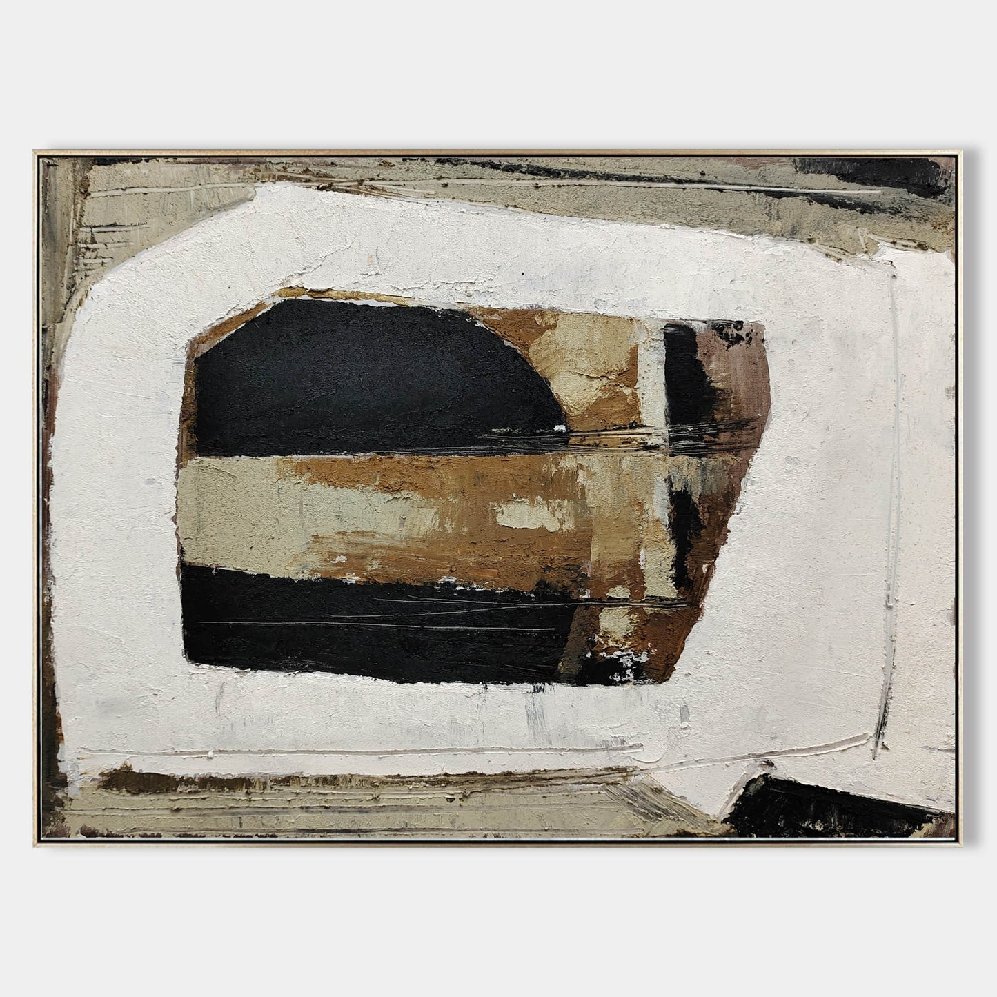 Contemporary Black and Brown Abstract Oil Painting for Modern Home Decor