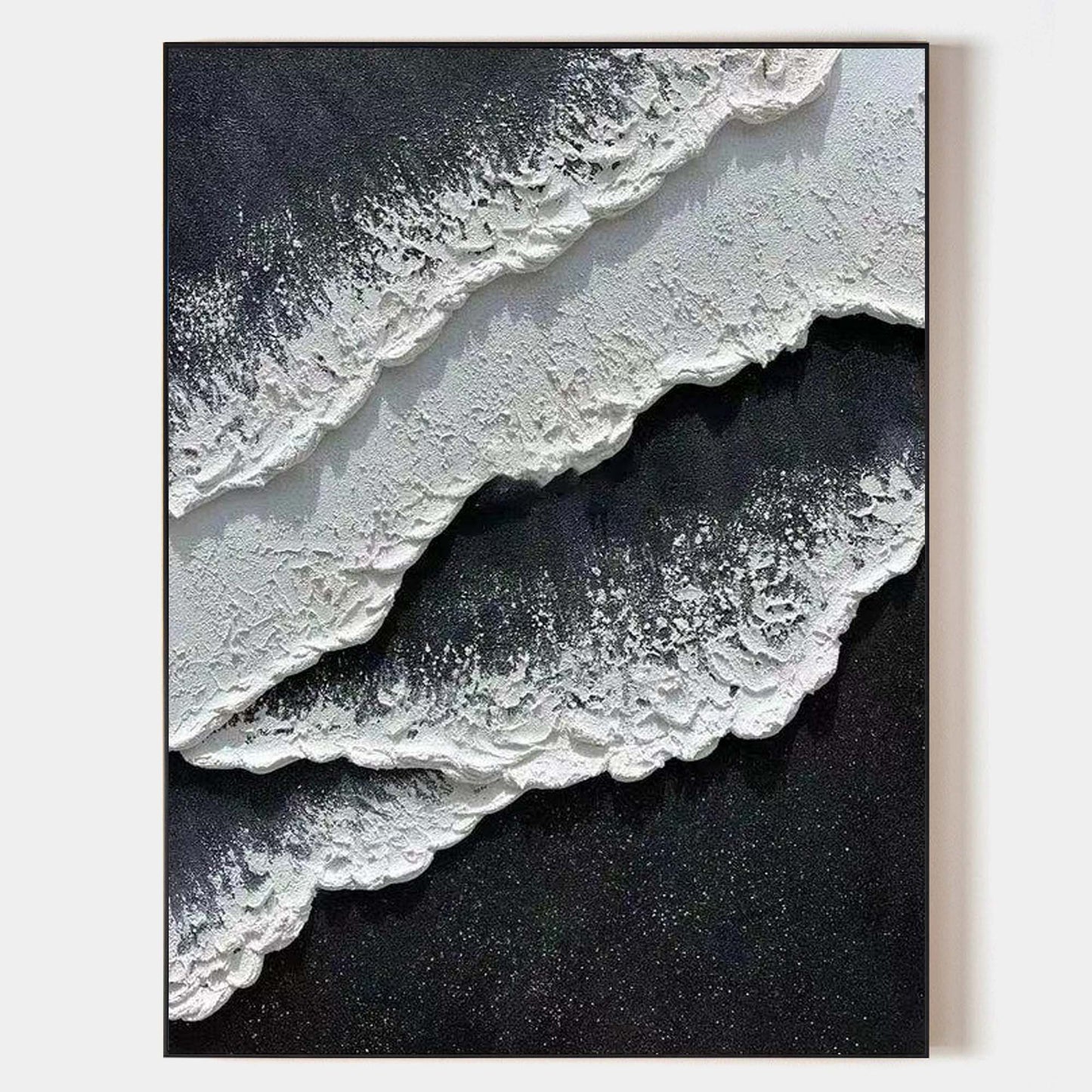 Monochrome Seascape Oil Painting with Textured Waves and Elegance