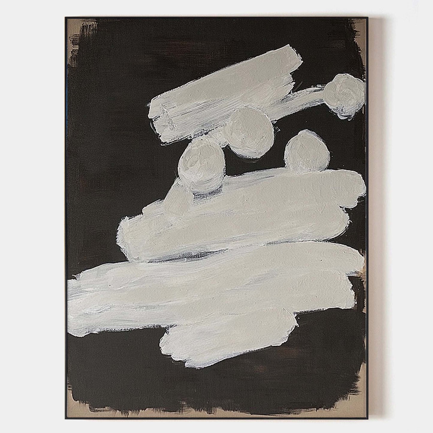 Contemporary Minimalist Abstract Oil Painting in Black and White for Modern Decor