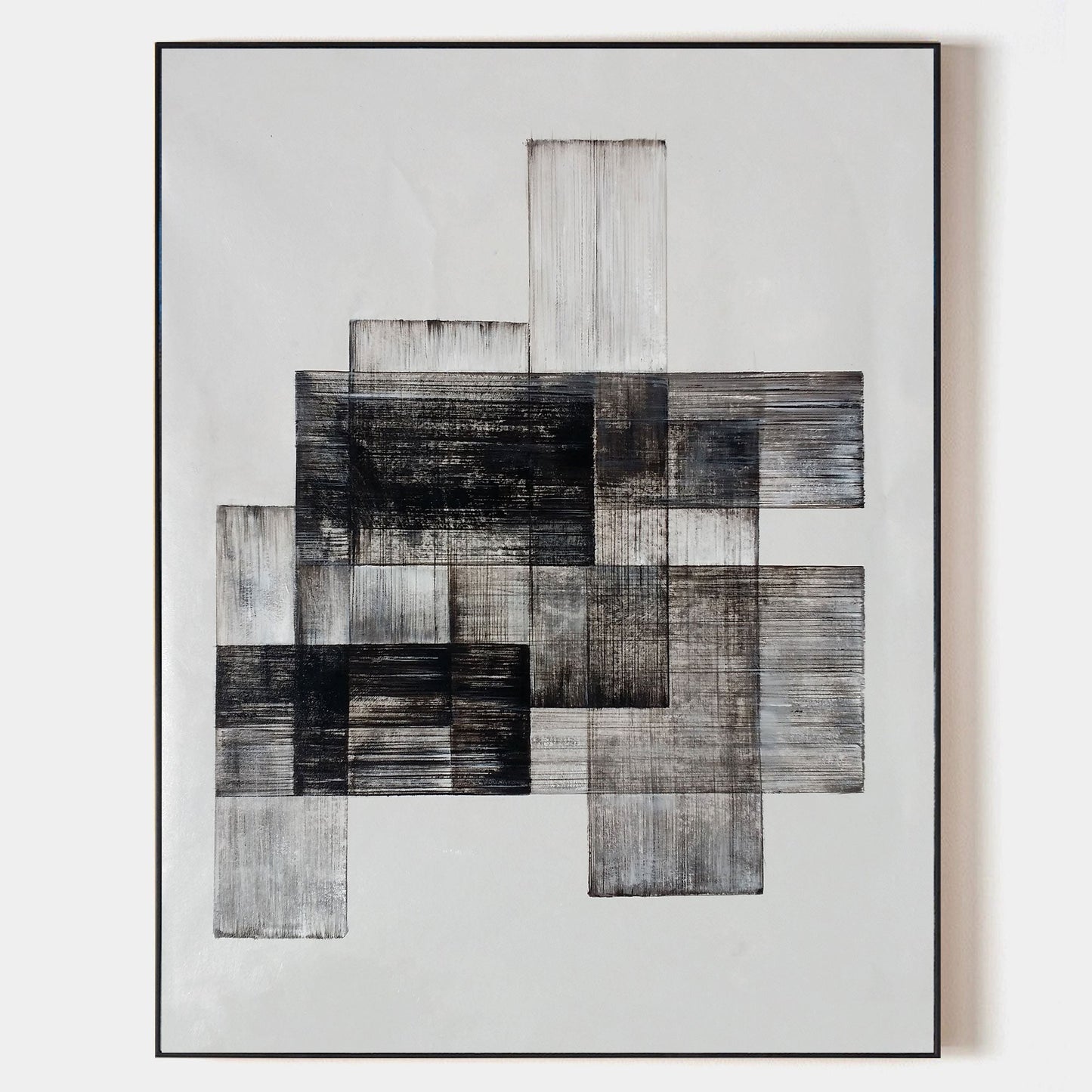 Contemporary Black and White Abstract Oil Painting for Modern Home Decor