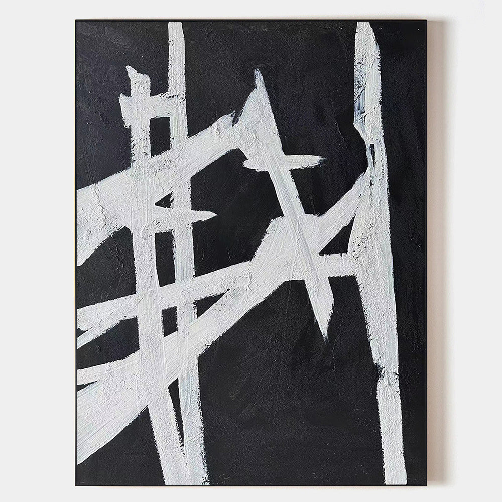 Contemporary Black and White Abstract Oil Painting for Modern Home Décor