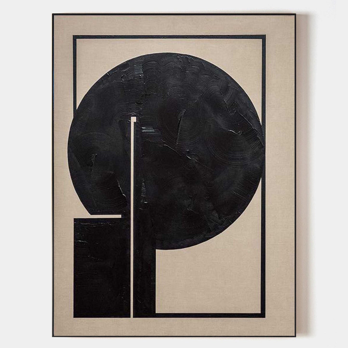 Bold Black Circle Modern Abstract Oil Painting for Contemporary Home Decor
