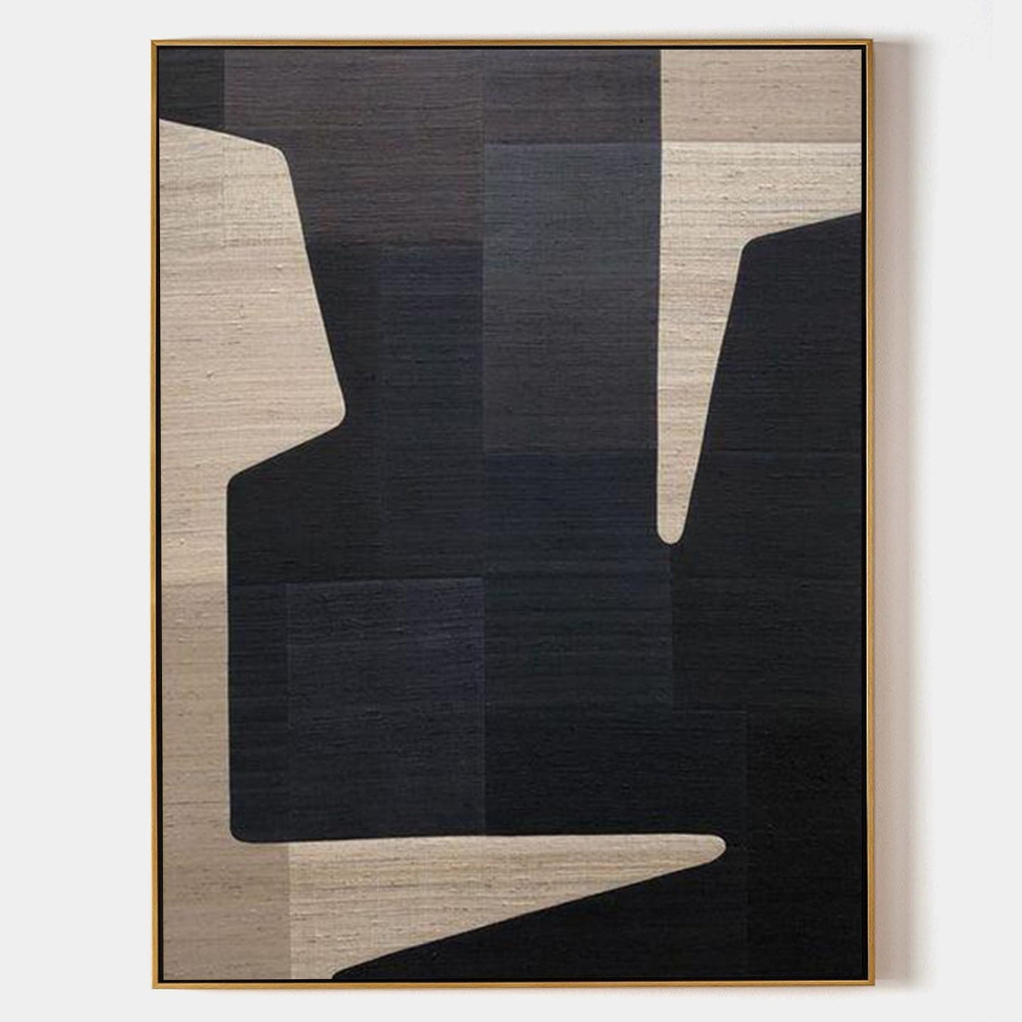 Contemporary Geometric Oil Painting in Bold Black and Neutral Tones for Modern Decor