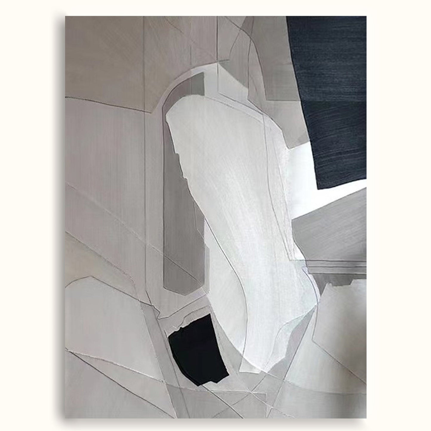 Modern Minimalist Geometric Oil Painting in Monochrome Tones
