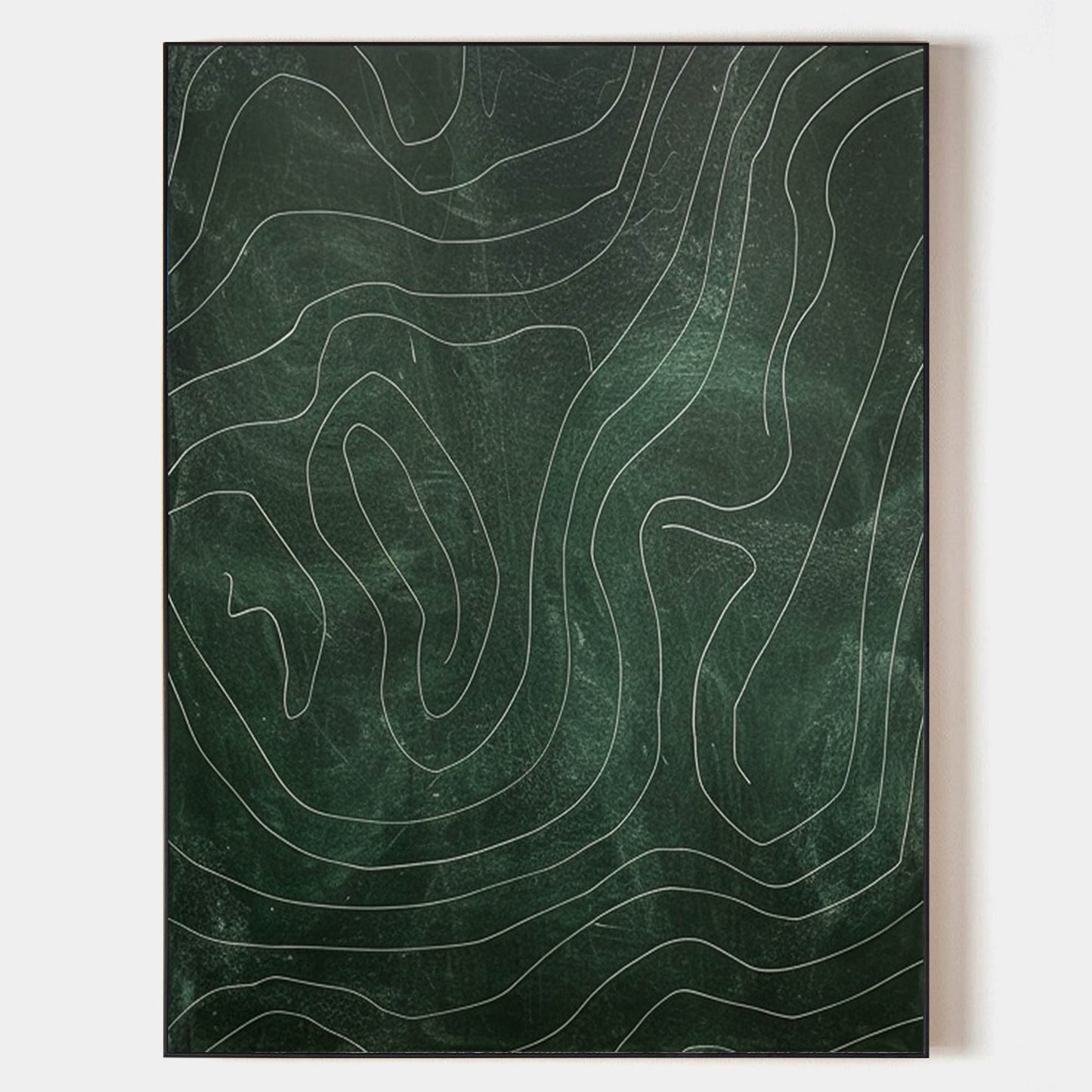 Contemporary Green Abstract Oil Painting with Dynamic Line Work