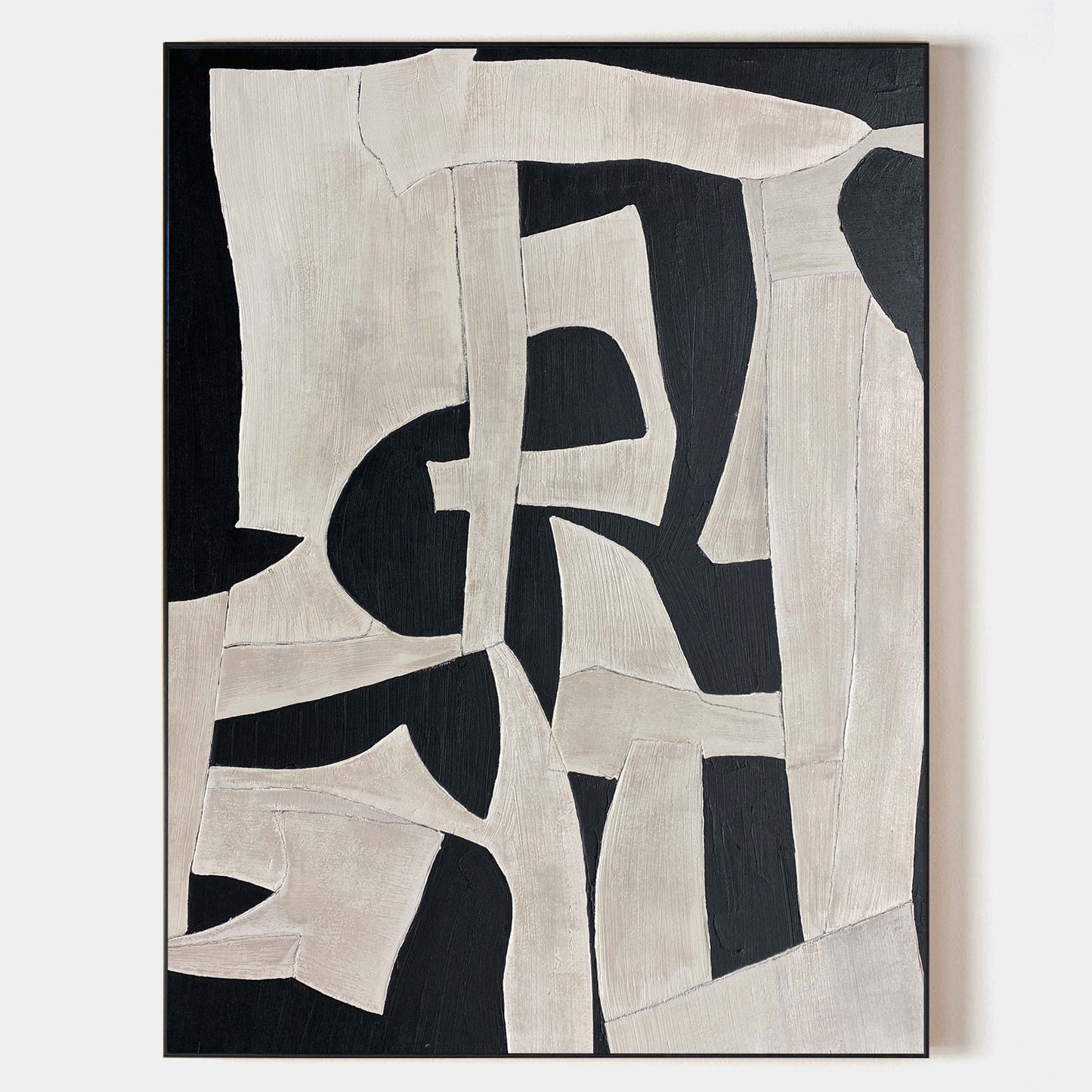 Contemporary Black and White Abstract Oil Painting for Modern Home Decor