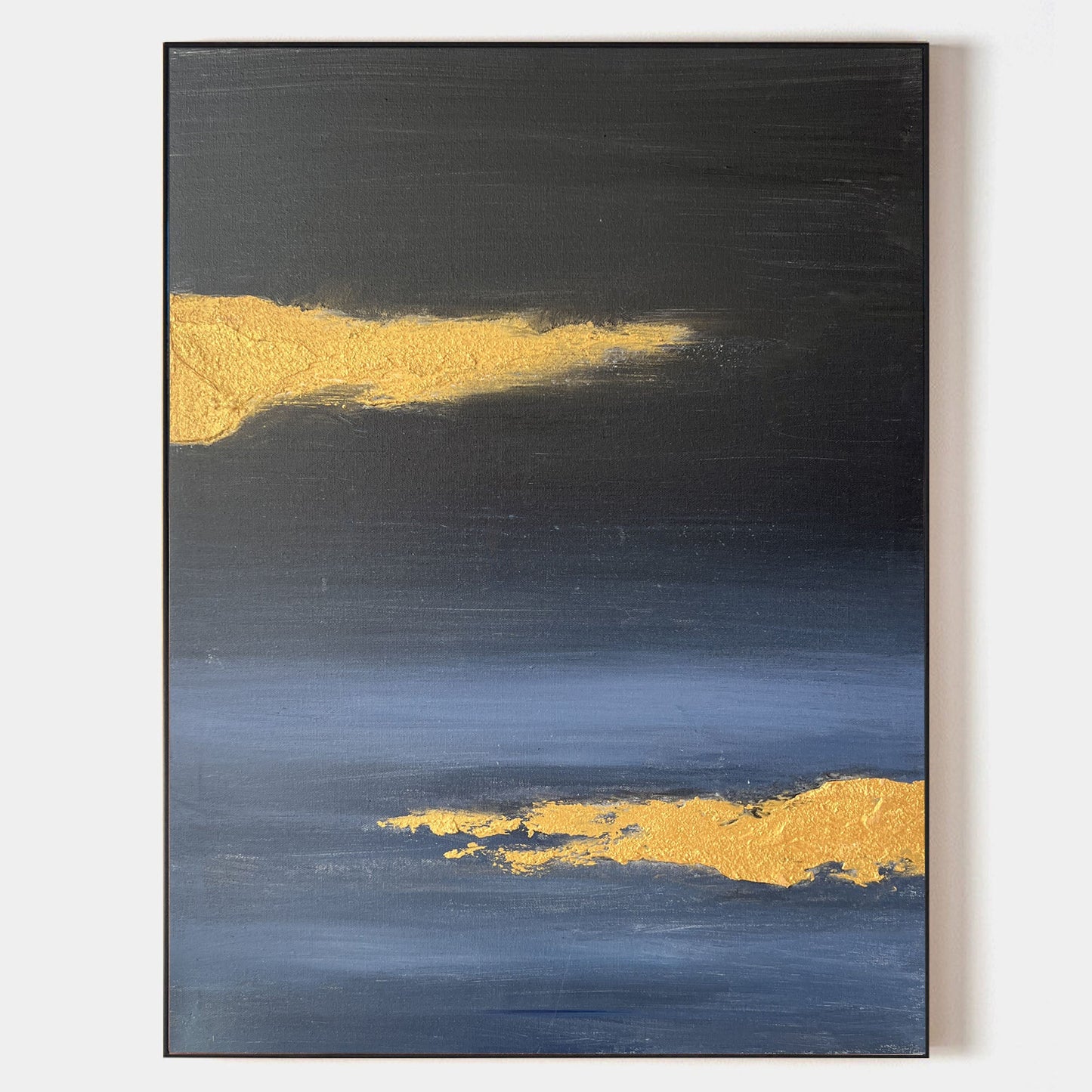 Contemporary Gold and Blue Abstract Oil Painting for Modern Home Decor