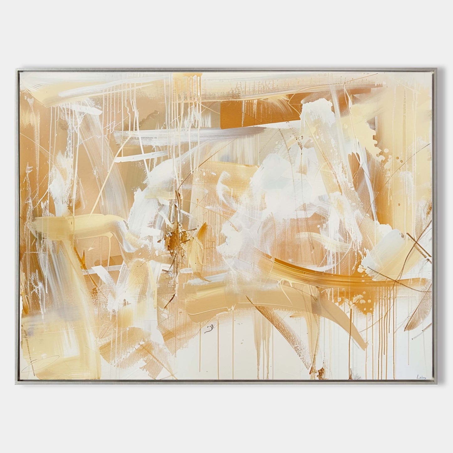 Contemporary Gold and White Abstract Oil Painting for Modern Home Decor