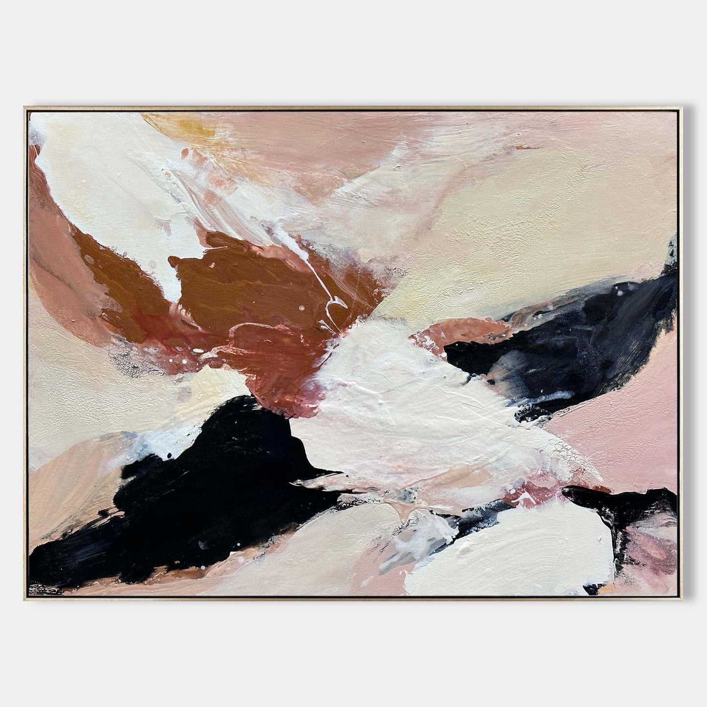 Contemporary Abstract Oil Painting in Soft Neutrals and Bold Contrasts