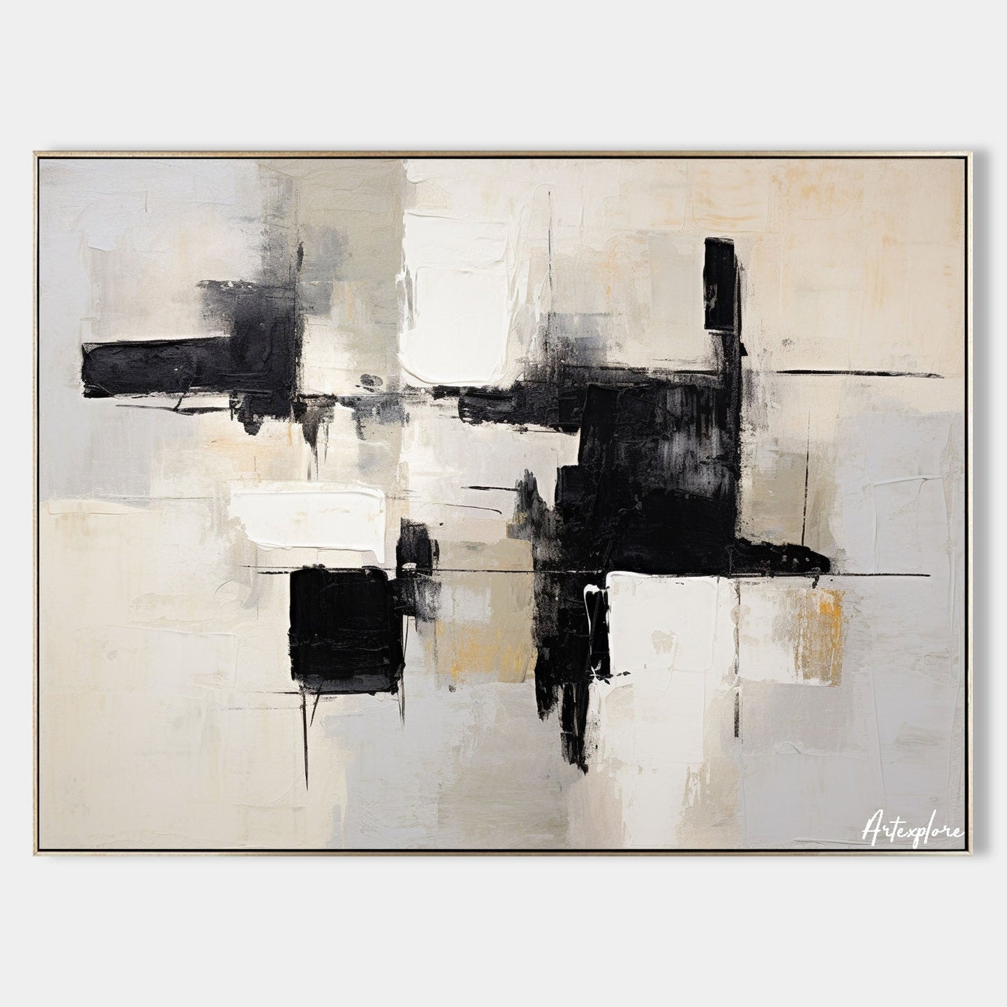Contemporary Black and White Abstract Oil Painting for Modern Art Decor