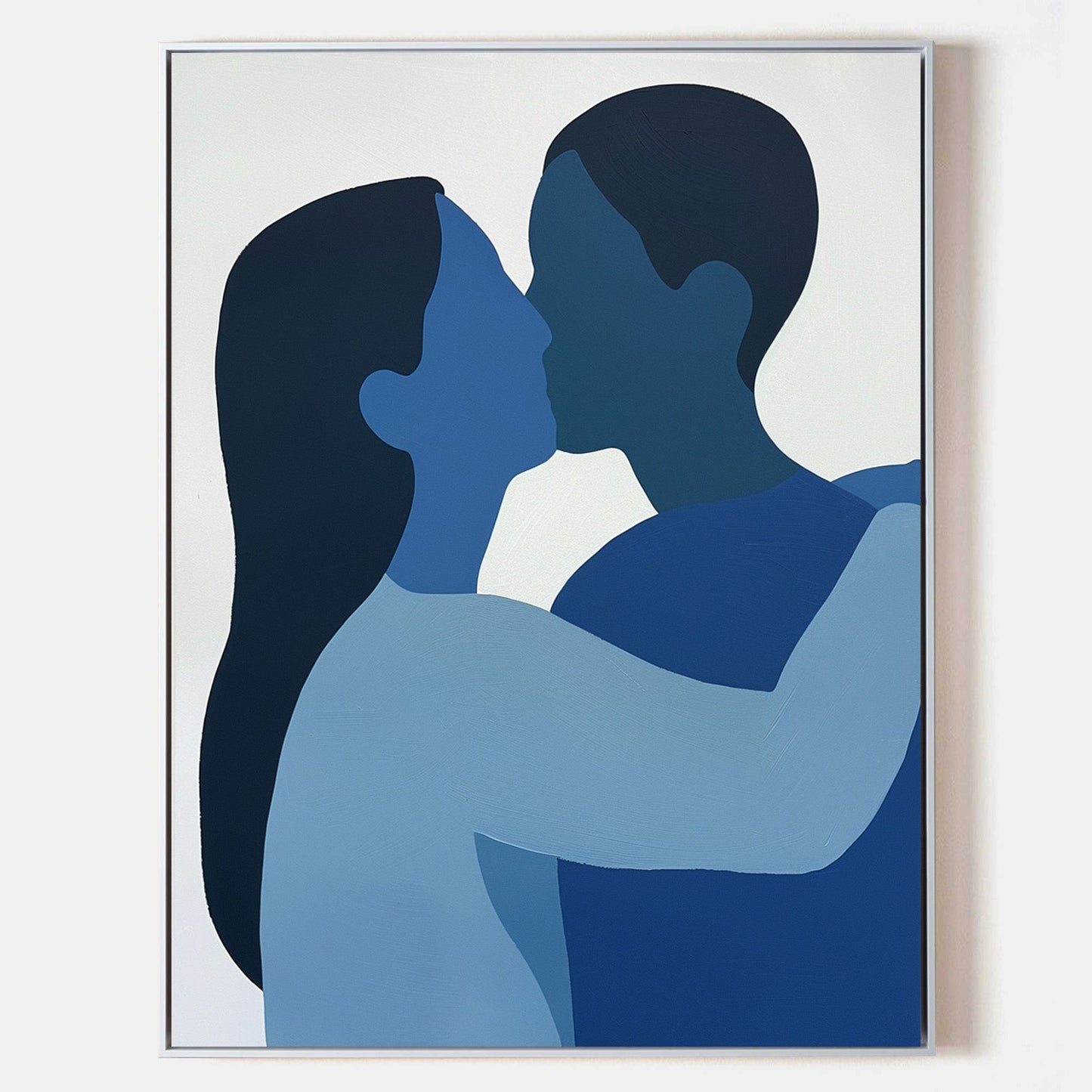 Blue Emotion: Modern Abstract Couple's Portrait Oil Painting