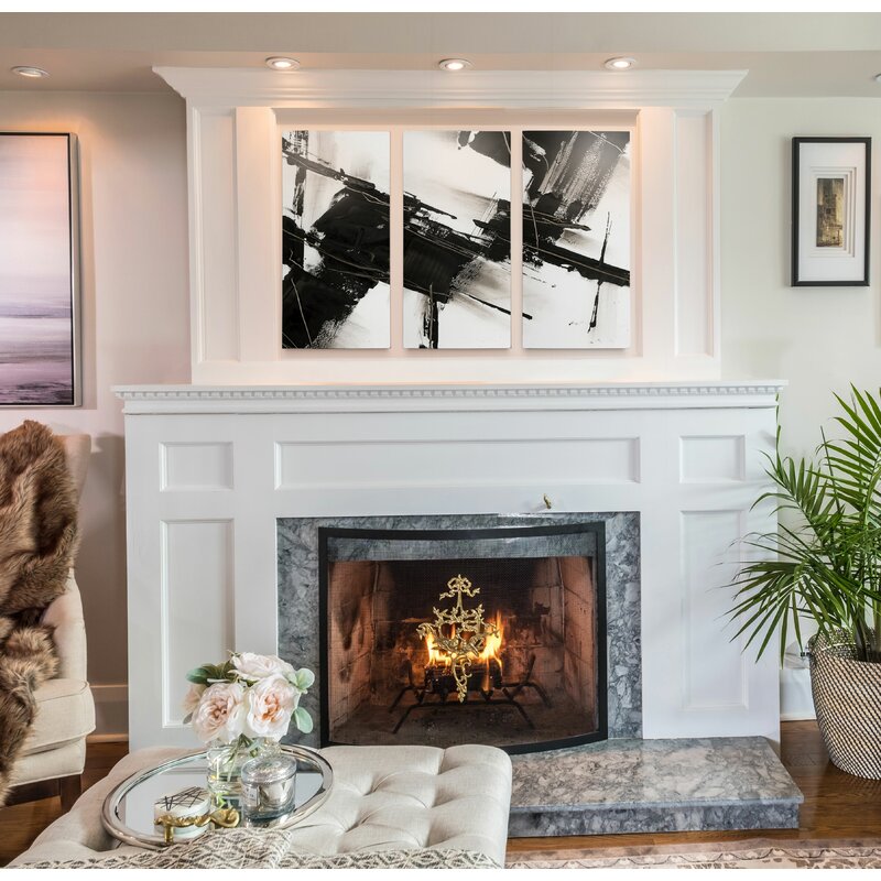 Contemporary Black and White Abstract Triptych Canvas Art