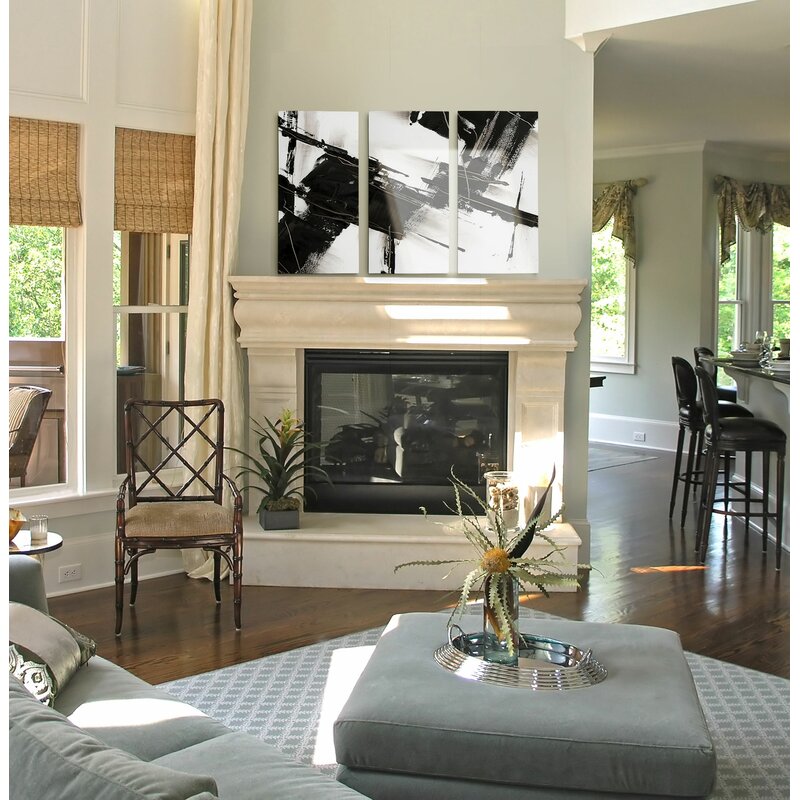 Contemporary Black and White Abstract Triptych Canvas Art