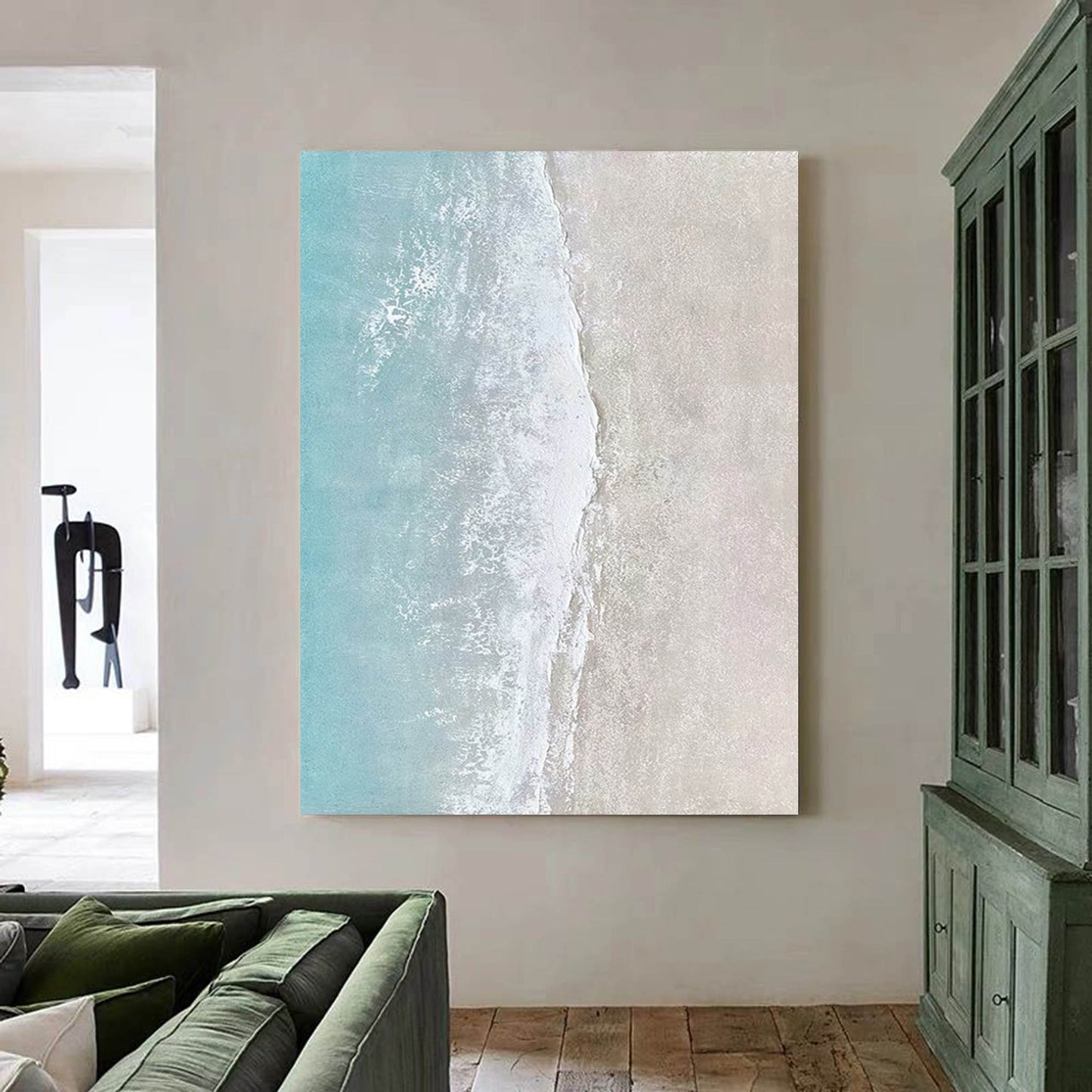 Serene Ocean Breeze: Tranquil Beach Oil Painting for Coastal Home Décor