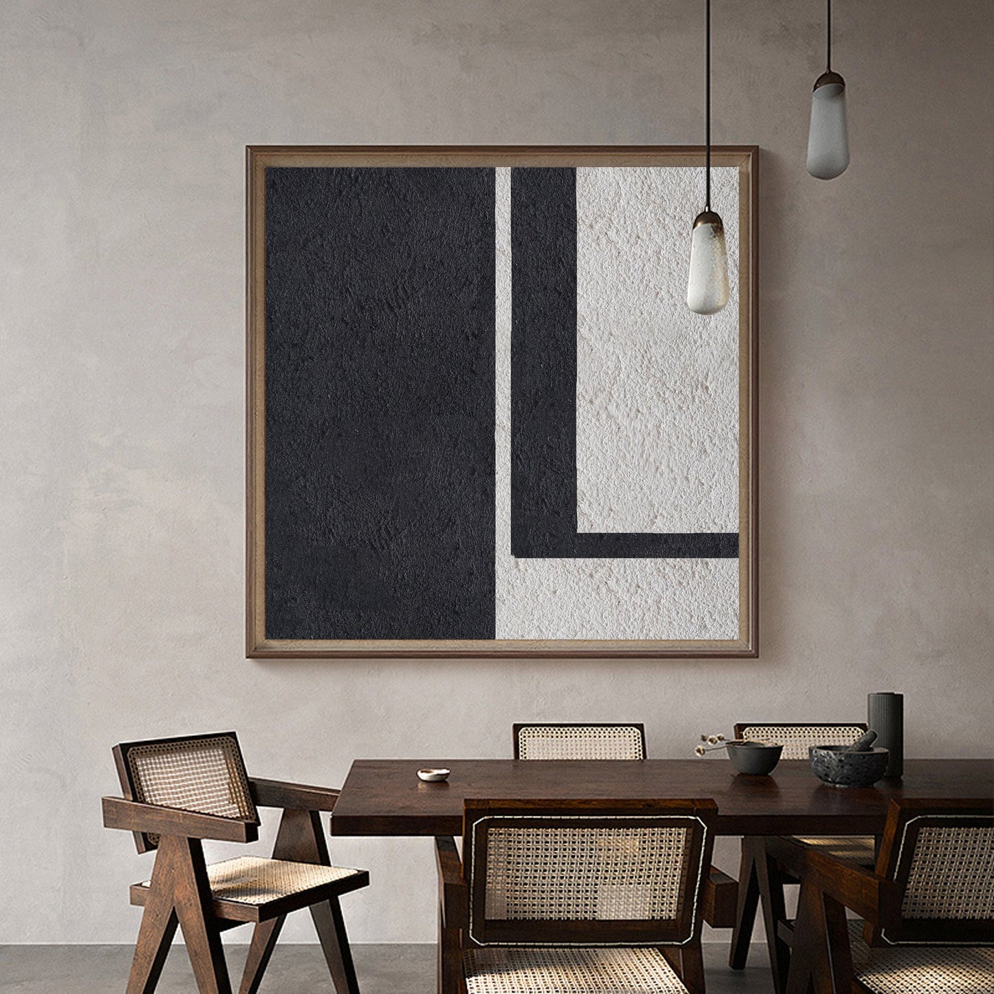 Contemporary Black and White Minimalist Oil Painting for Modern Decor