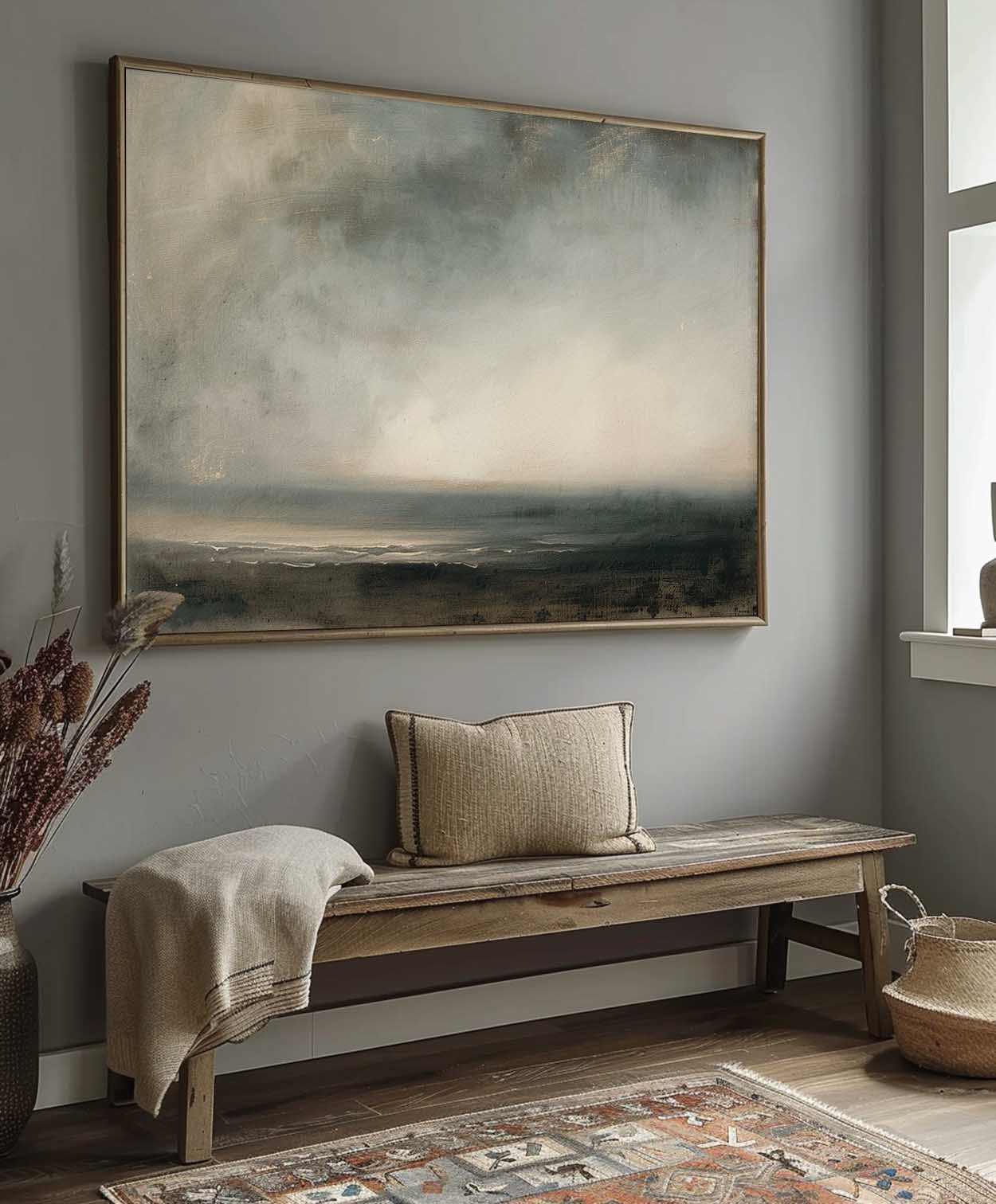 Serene Coastal Landscape Oil Painting for Tranquil Home Decor