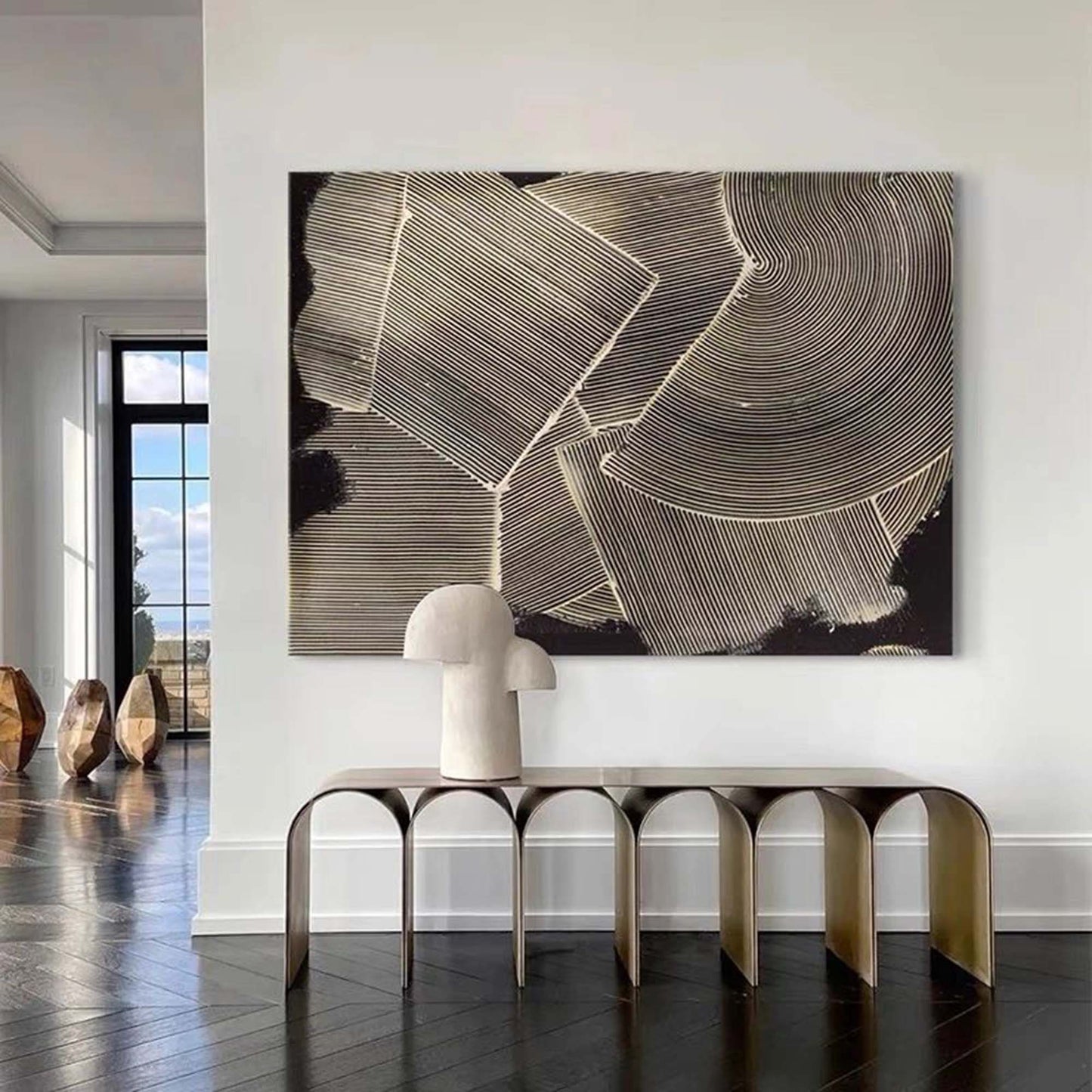 Geometric Black and White Oil Painting for Modern Wall Decor