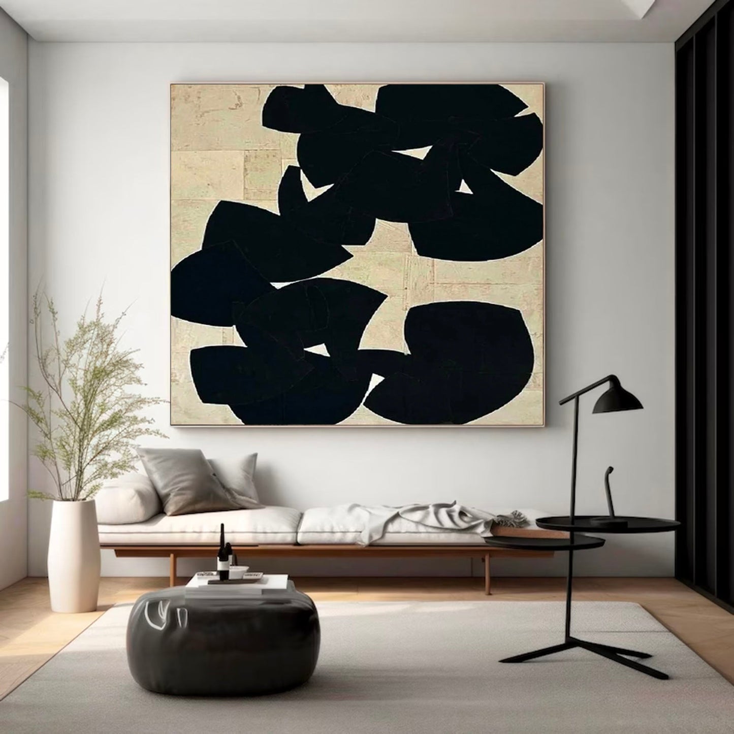 Modern Minimalist Black Abstract Oil Painting for Contemporary Home Decor