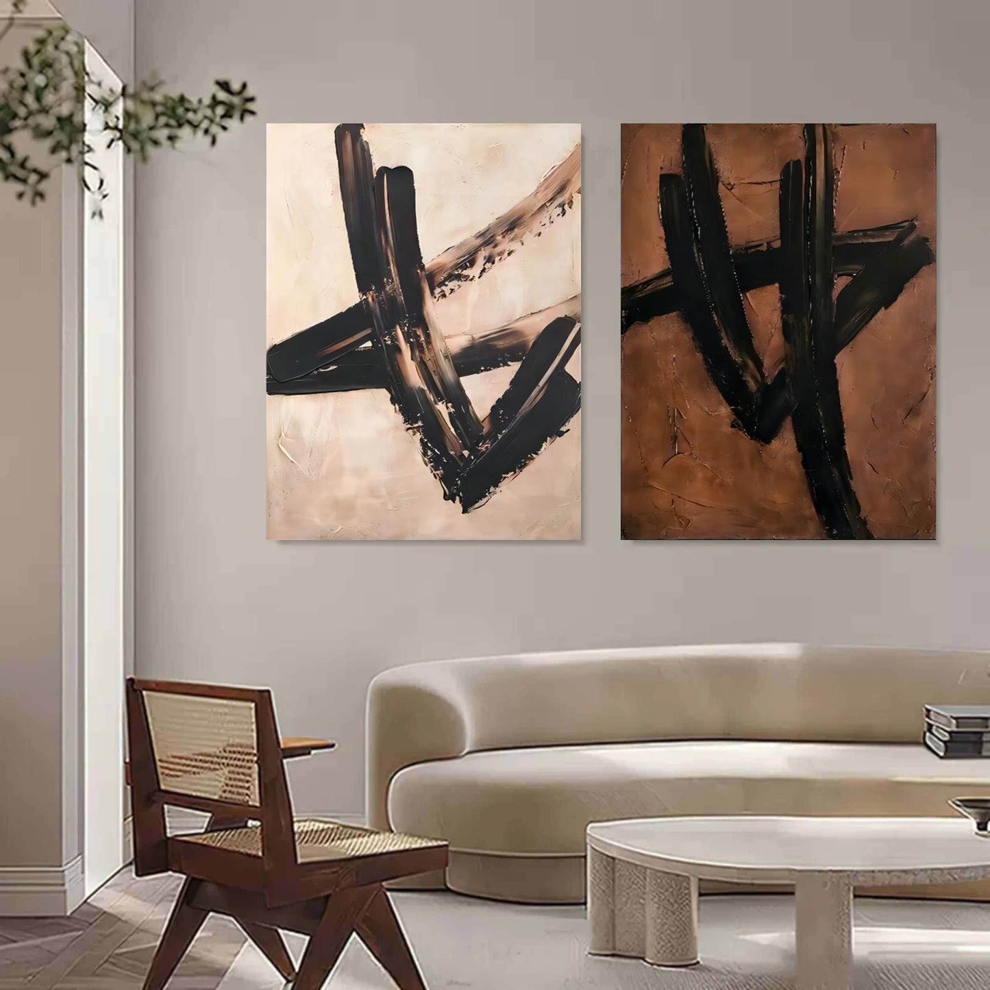 Contemporary Abstract Oil Painting Duo for Modern Home Décor