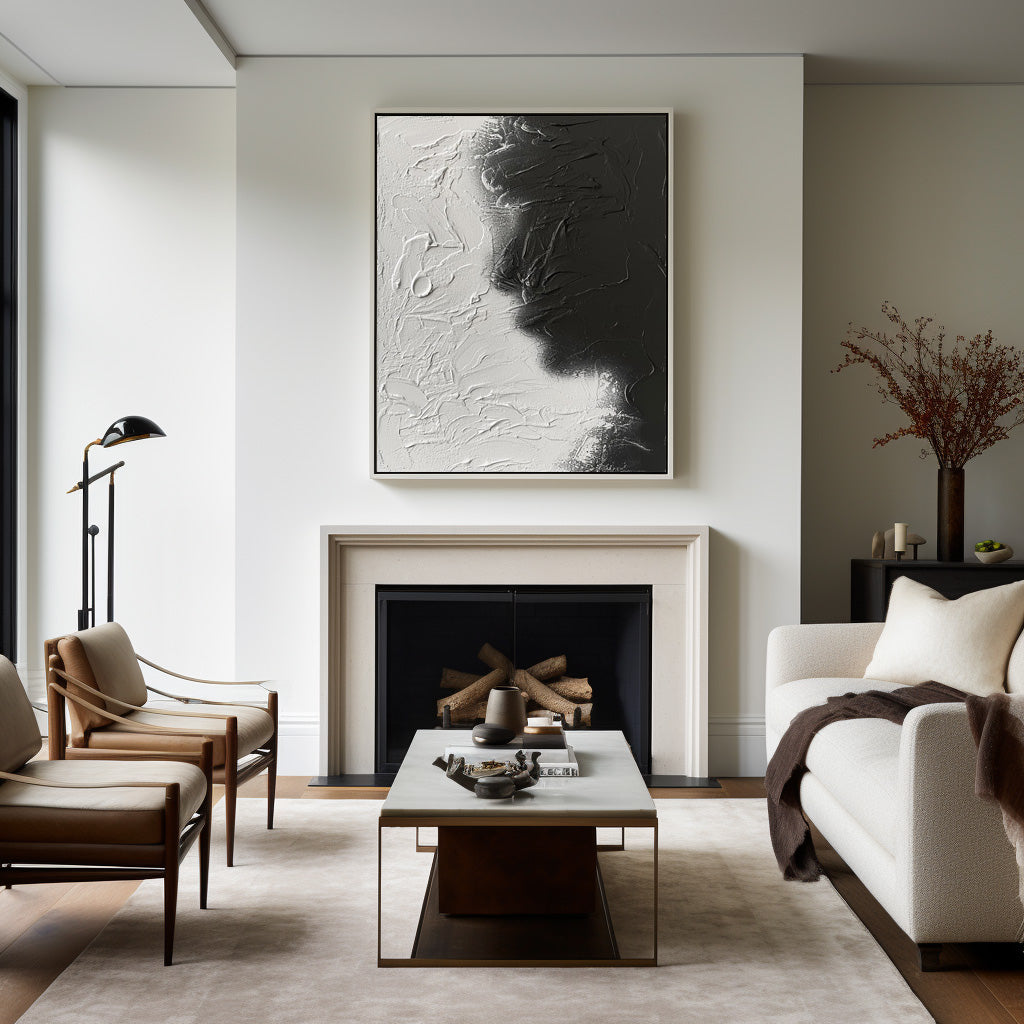 Contemporary Black and White Abstract Oil Painting for Modern Decor
