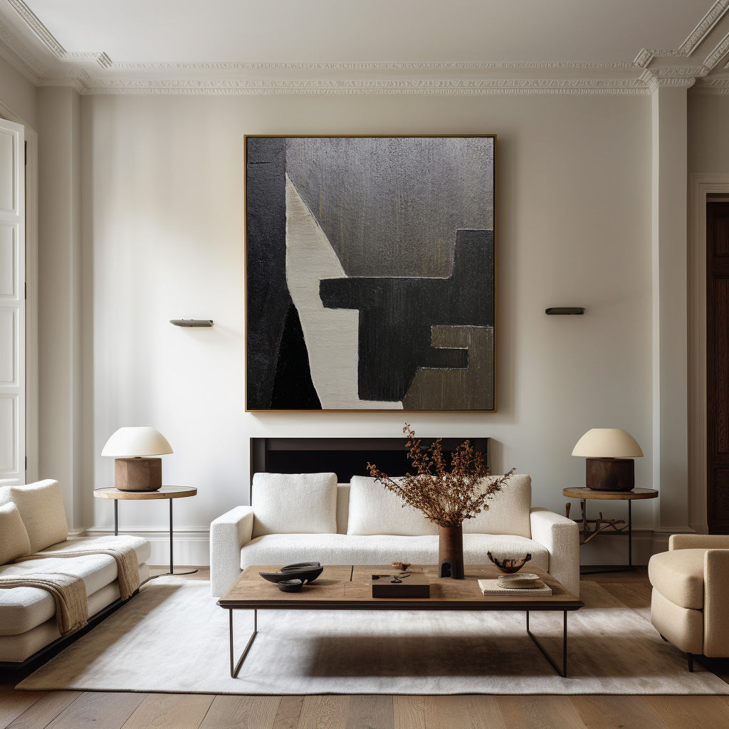 Contemporary Black and Brown Abstract Oil Painting for Modern Home Decor