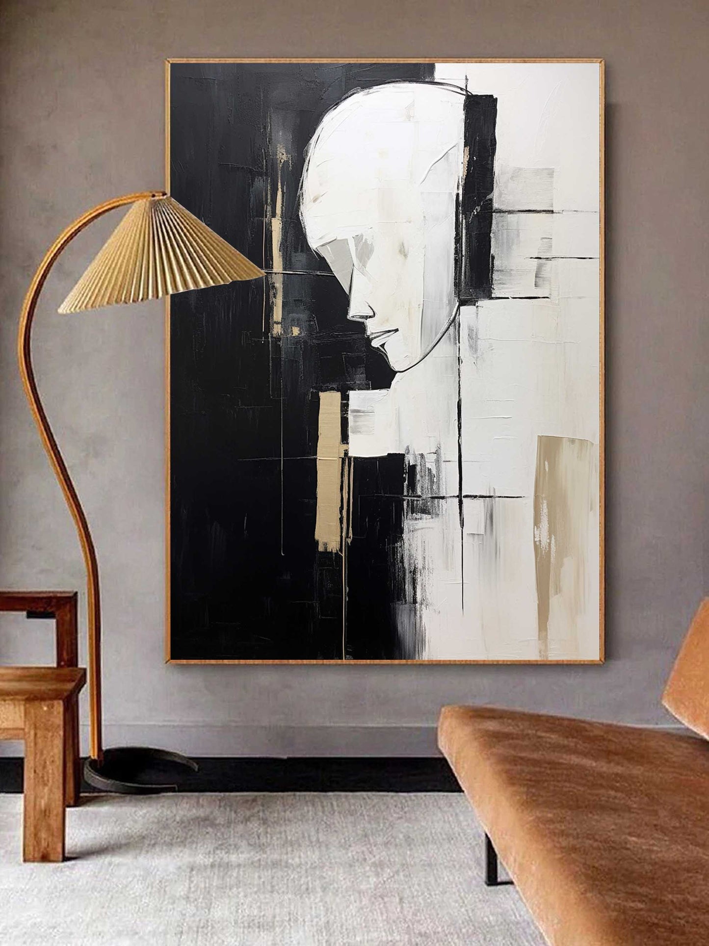 Abstract Minimalist Portrait in Black and White – Modern Wall Art for Contemporary Spaces