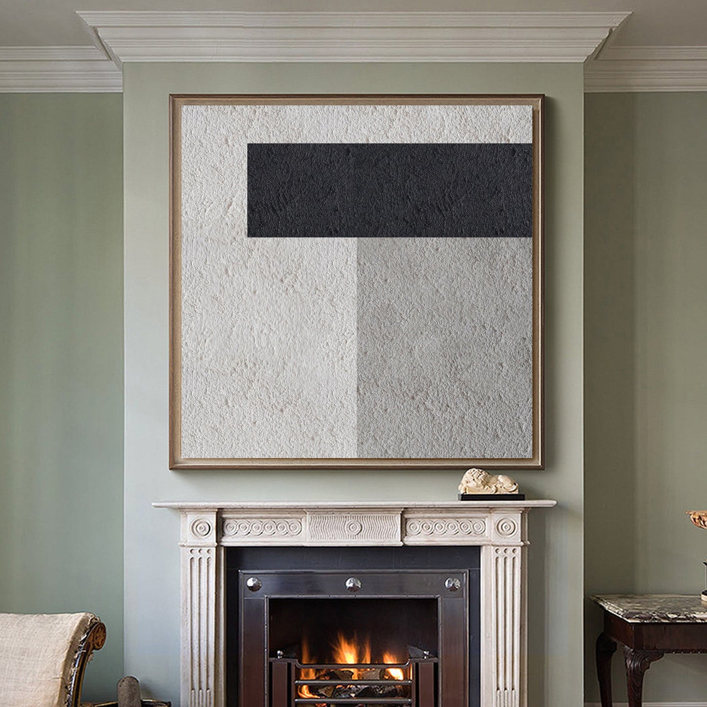 Elegant Black and White Minimalist Oil Painting for Modern Home Decor