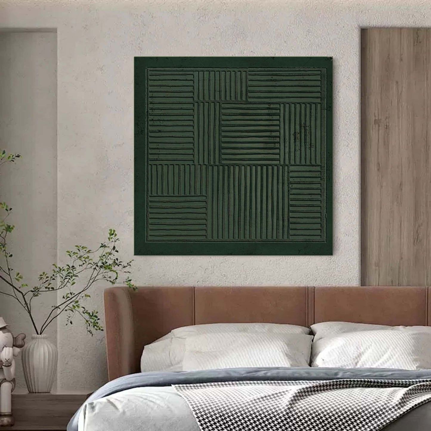 Abstract Green Minimalist Oil Painting for Modern Home Decor