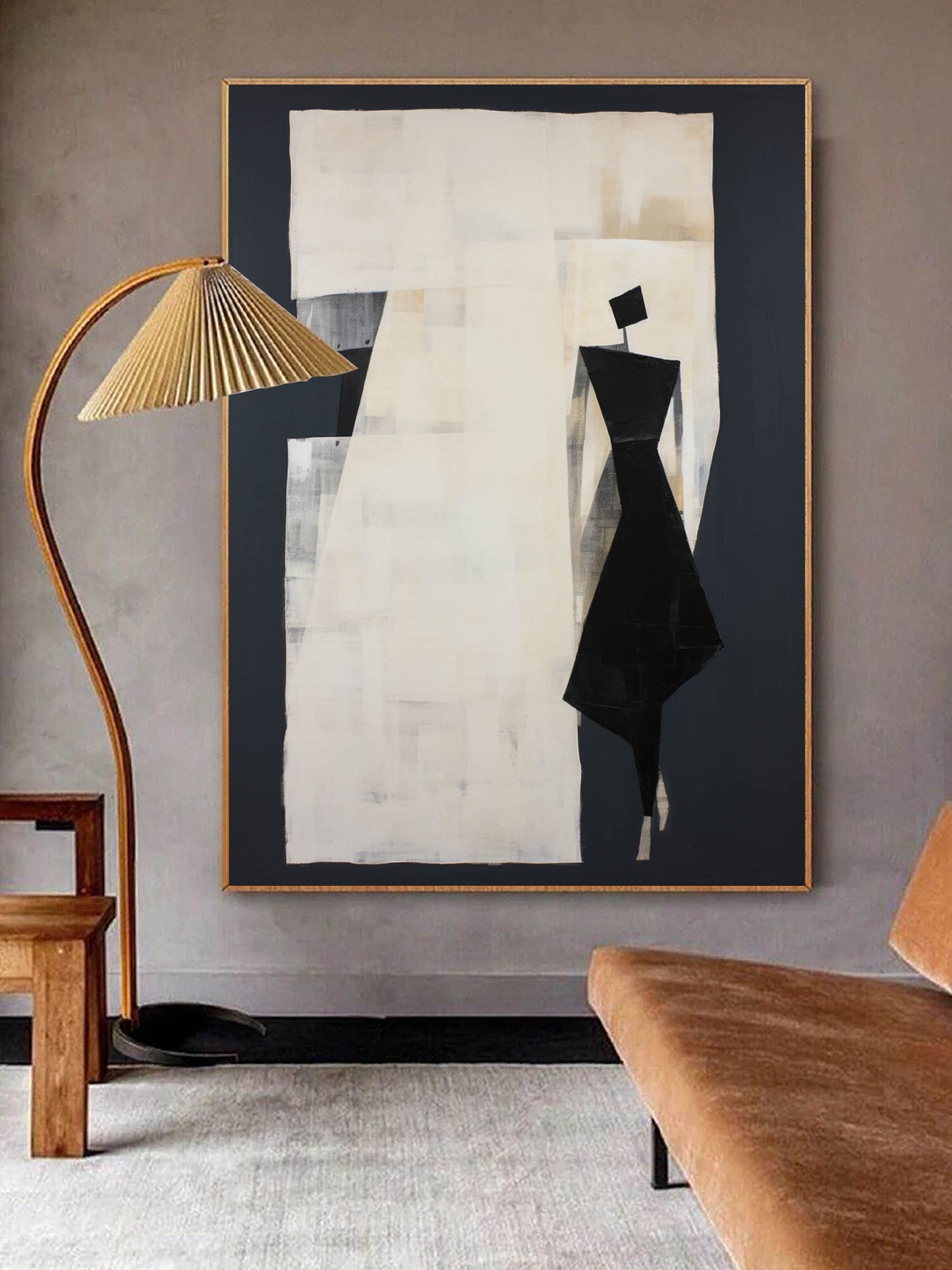 Elegant Black and White Minimalist Oil Painting for Modern Home Decor