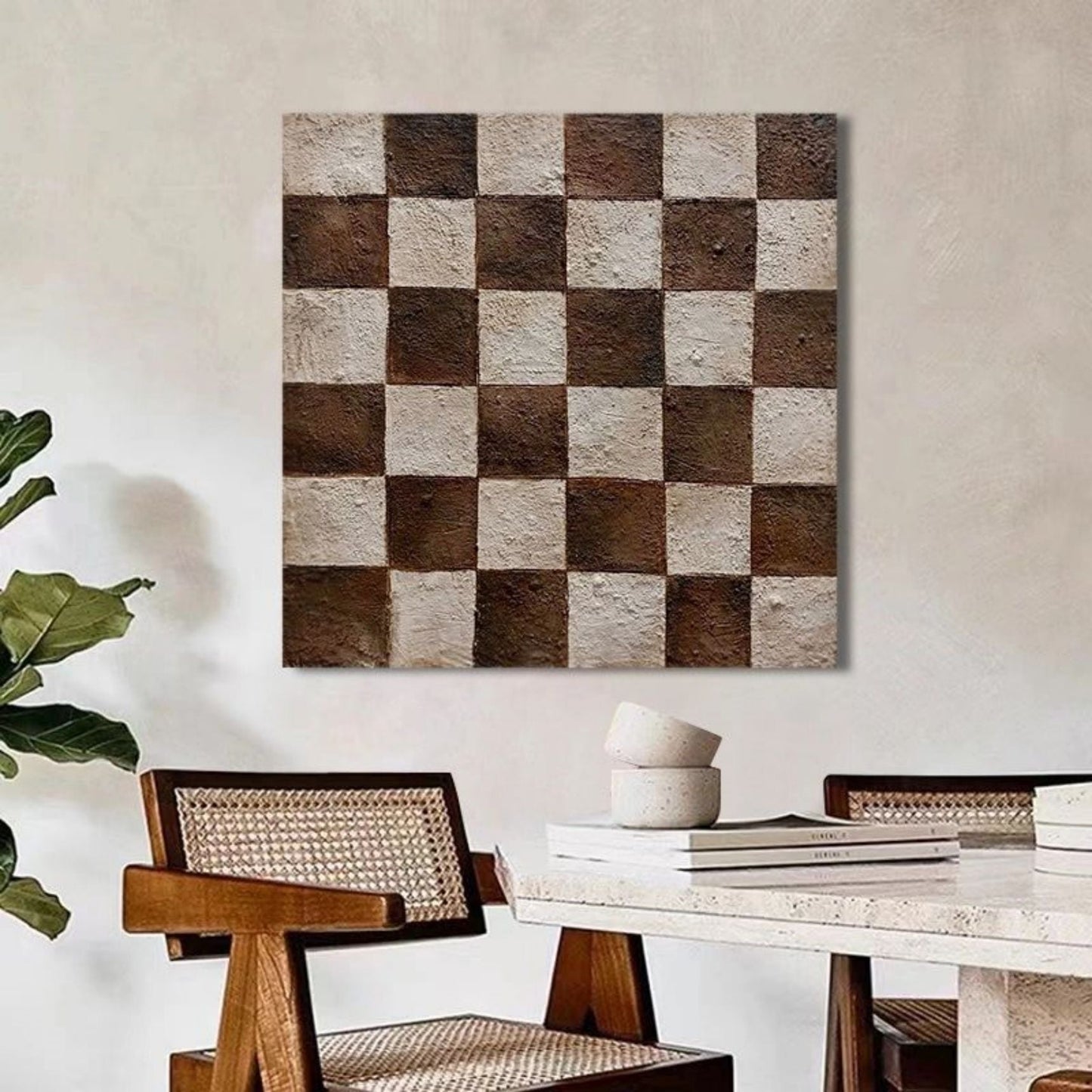 Abstract Wabi-Sabi Oil Painting in Earthy Tones for Unique Home Decor