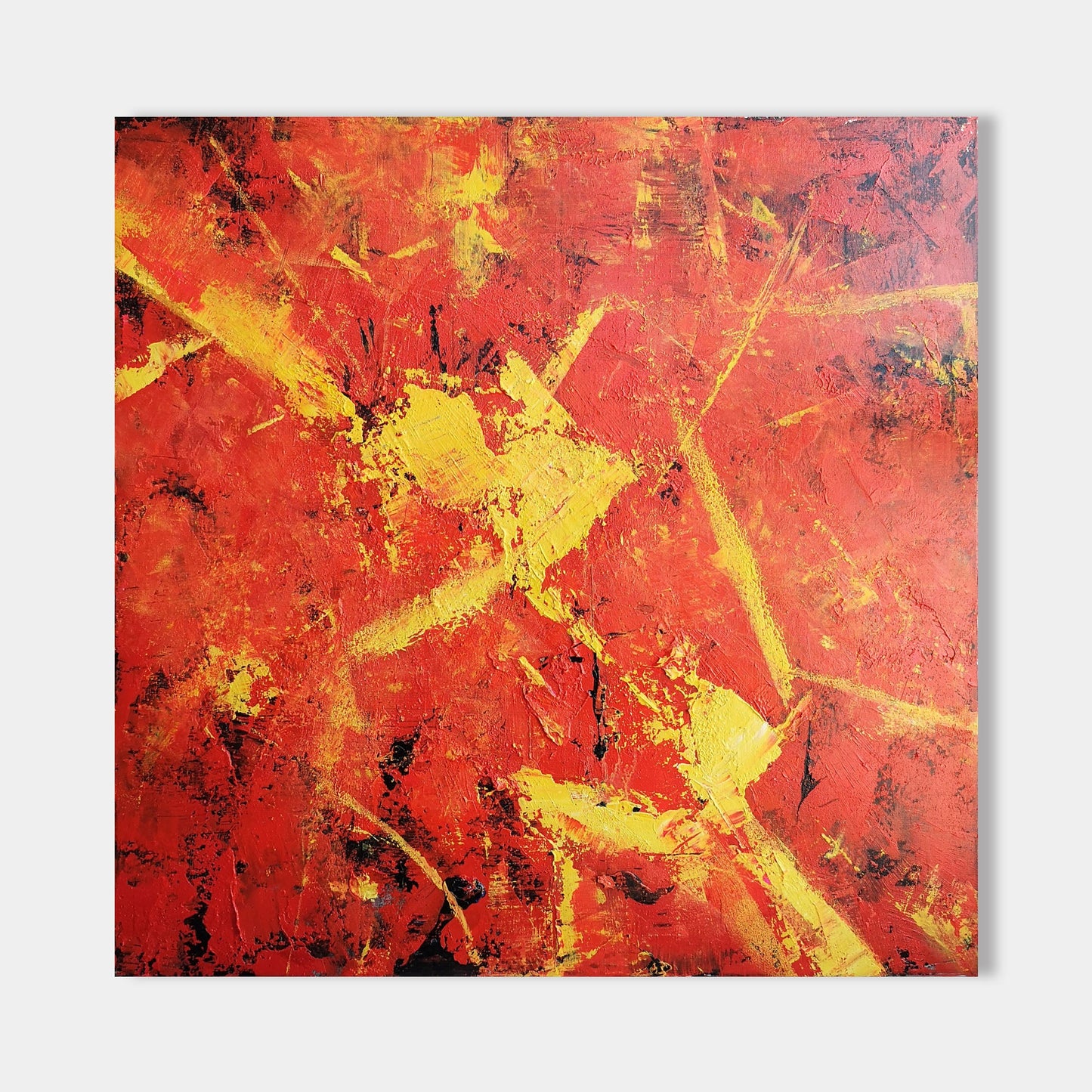 Vibrant Red and Yellow Abstract Oil Painting for Home Décor