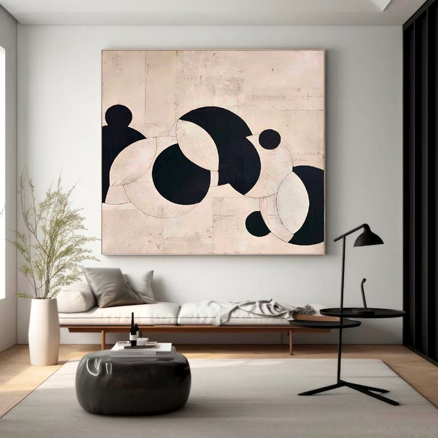 Modern Minimalist Black and White Abstract Oil Painting for Contemporary Decor