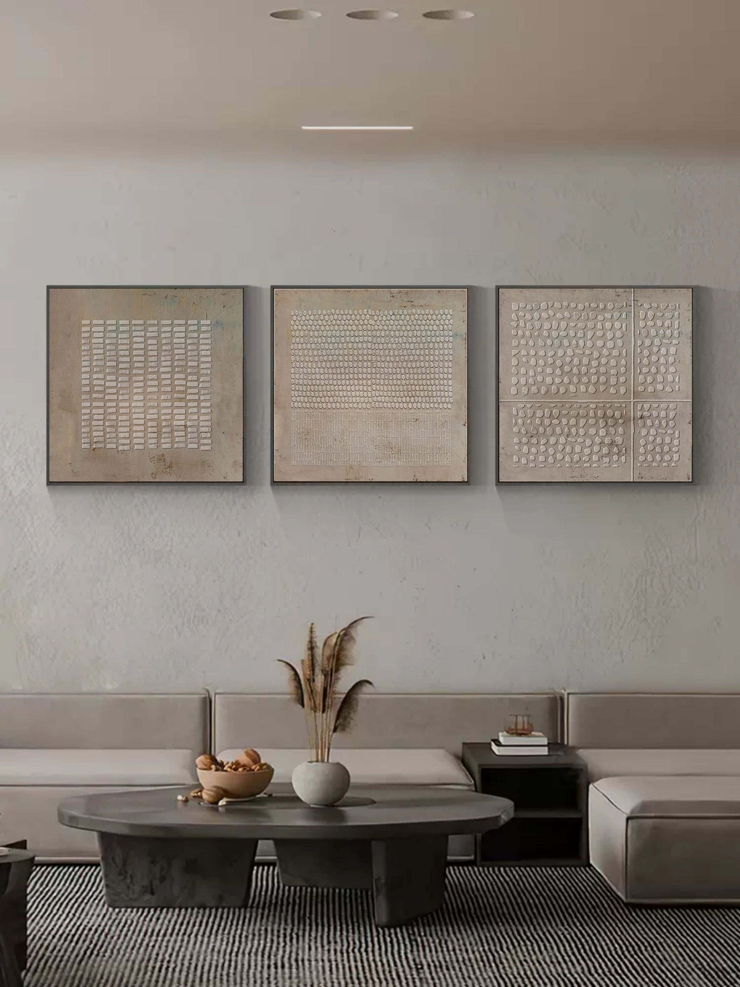 Contemporary Abstract Oil Painting Triptych for Modern Home Decor