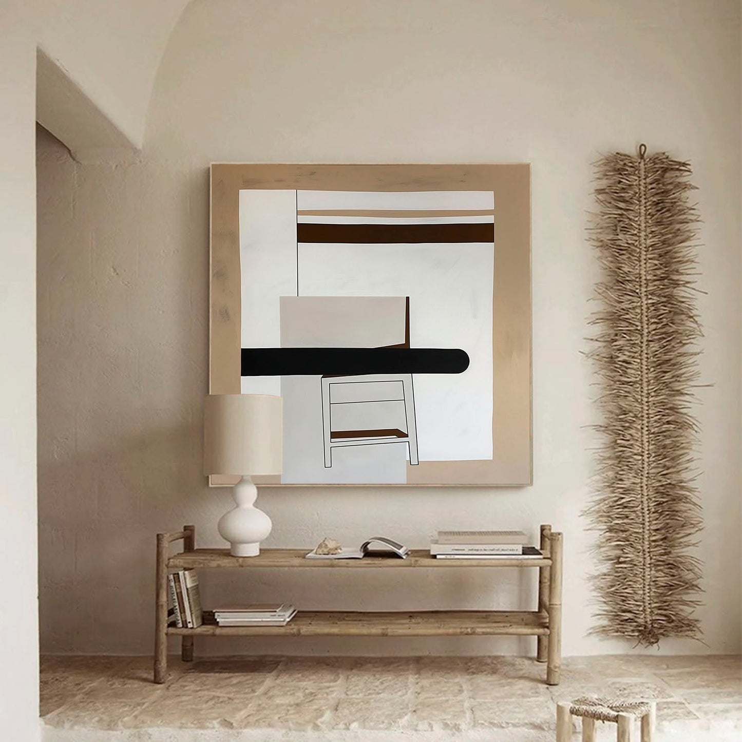 Contemporary Abstract Wall Art with Geometric Shapes and Earthy Tones