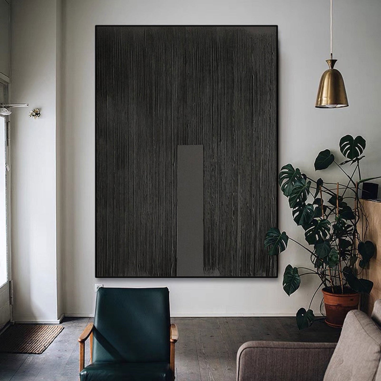 Elegant Black Minimalist Abstract Oil Painting for Modern Home Decor