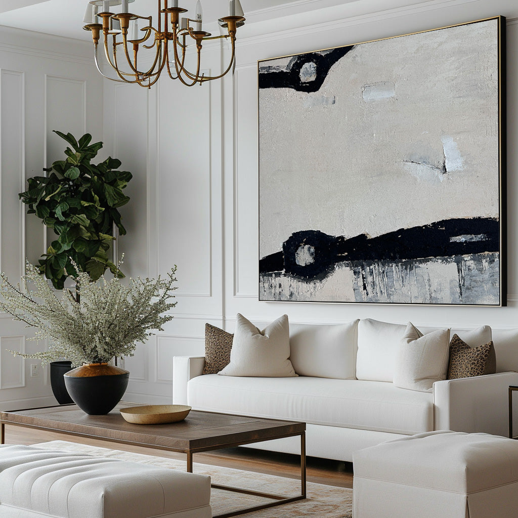 Contemporary Black and White Abstract Oil Painting for Modern Home Decor