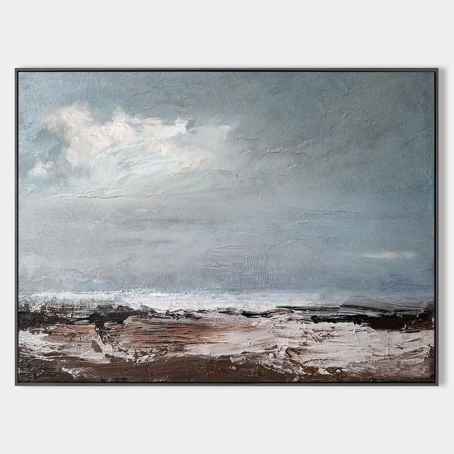 Abstract Seaside Landscape Oil Painting for Coastal Home Decor