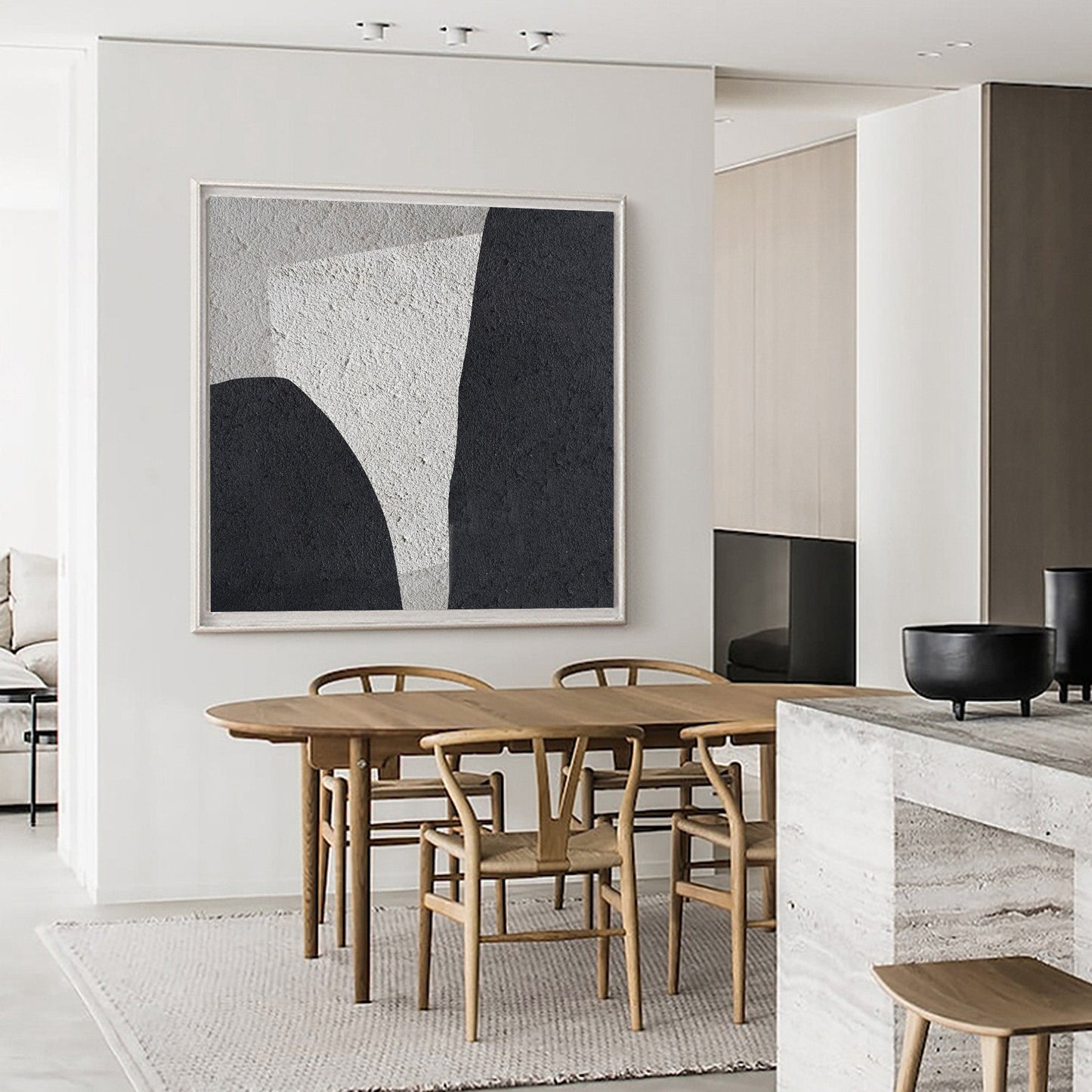 Modern Black and White Minimalist Oil Painting for Elegant Home Decor