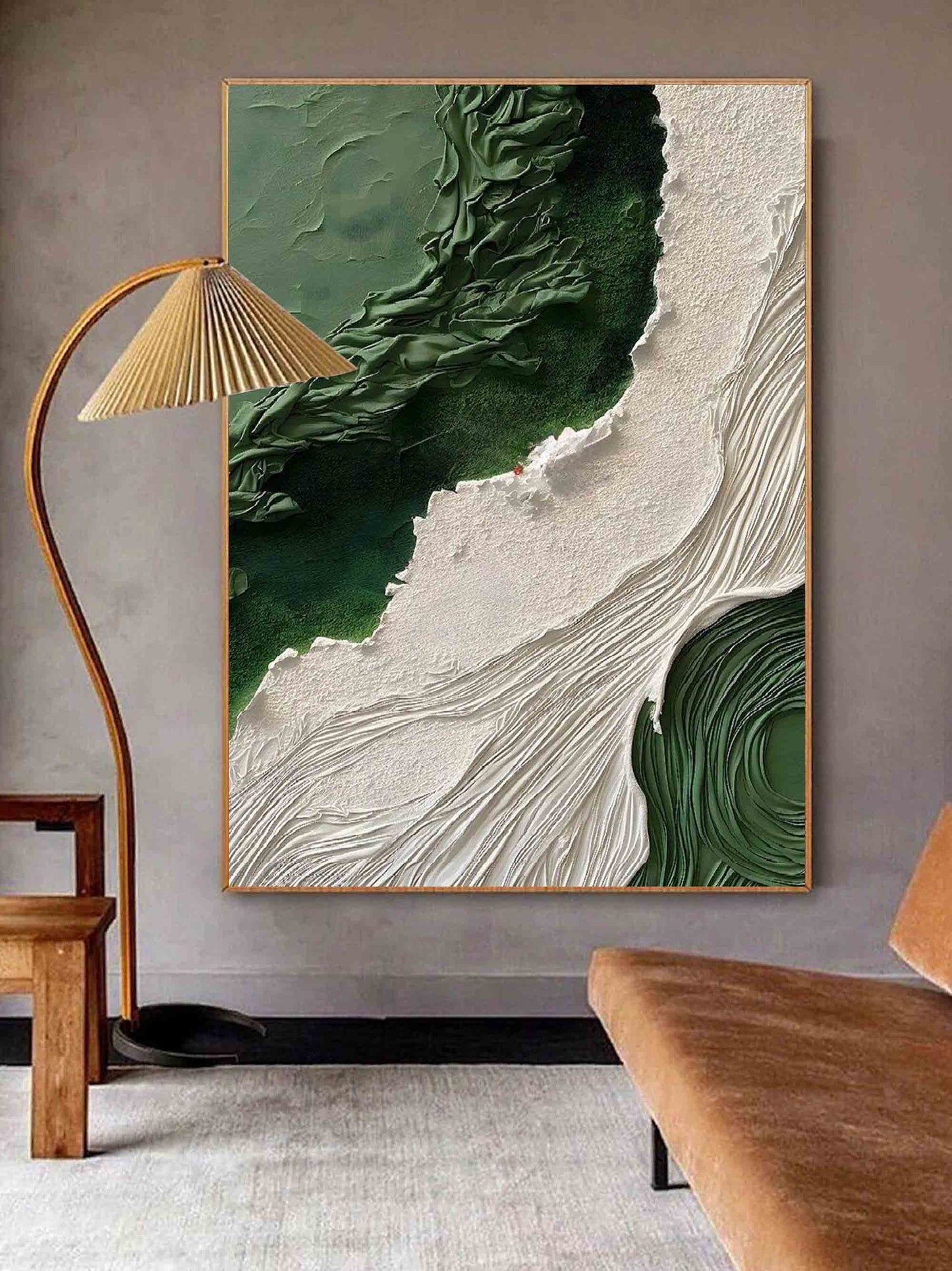 Serene Green and White Landscape Oil Painting for Elegant Home Decor