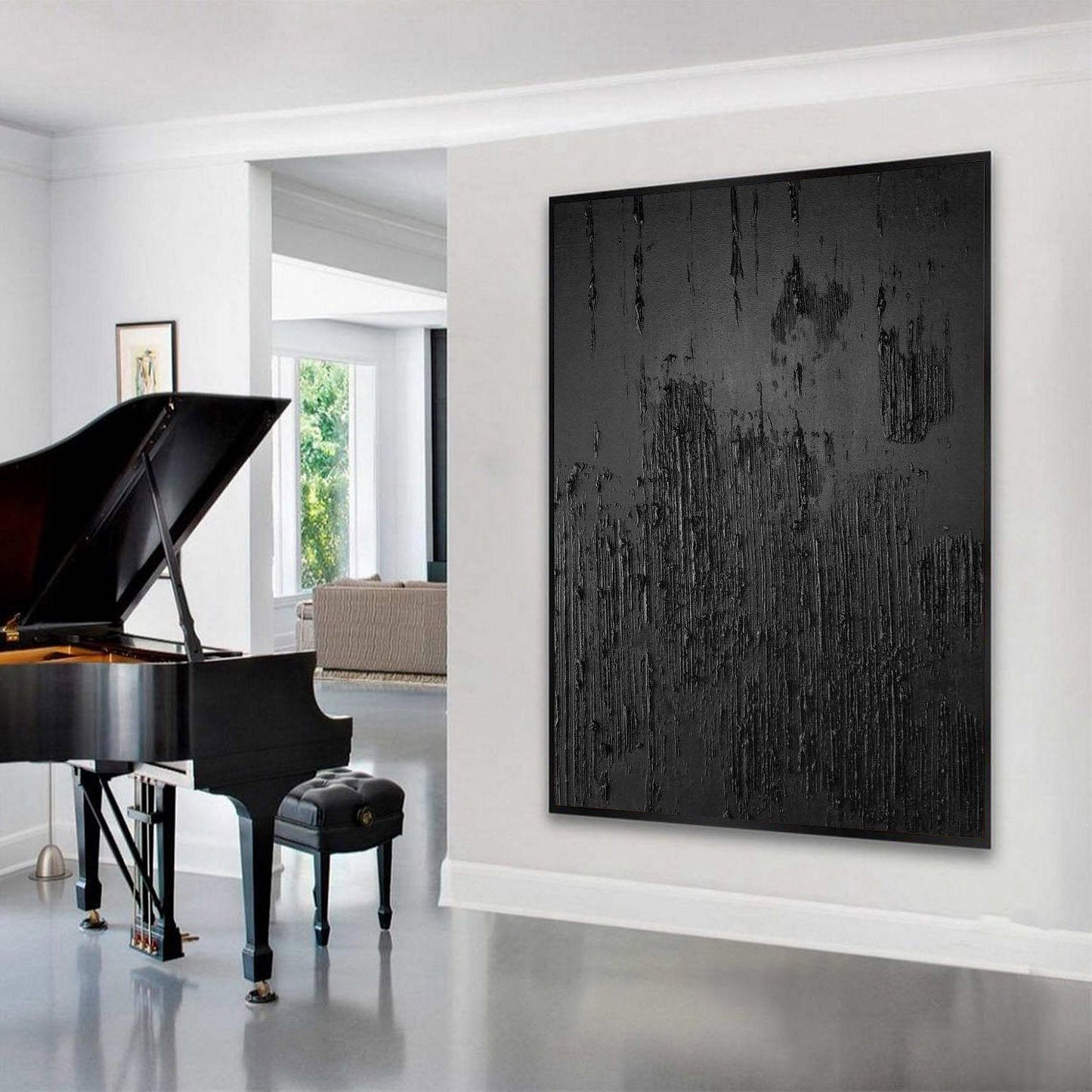Elegant Black Abstract Oil Painting for Modern Minimalist Decor