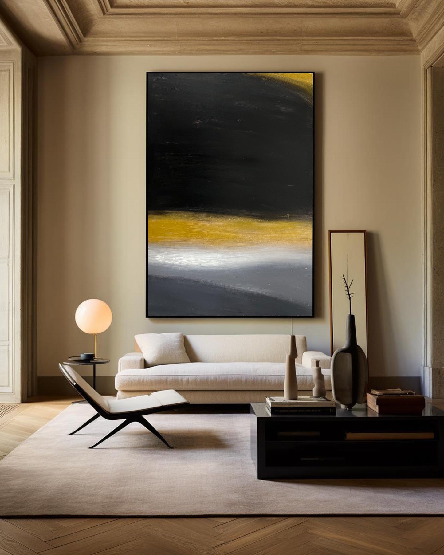 Contemporary Black and Gold Abstract Oil Painting for Modern Home Decor