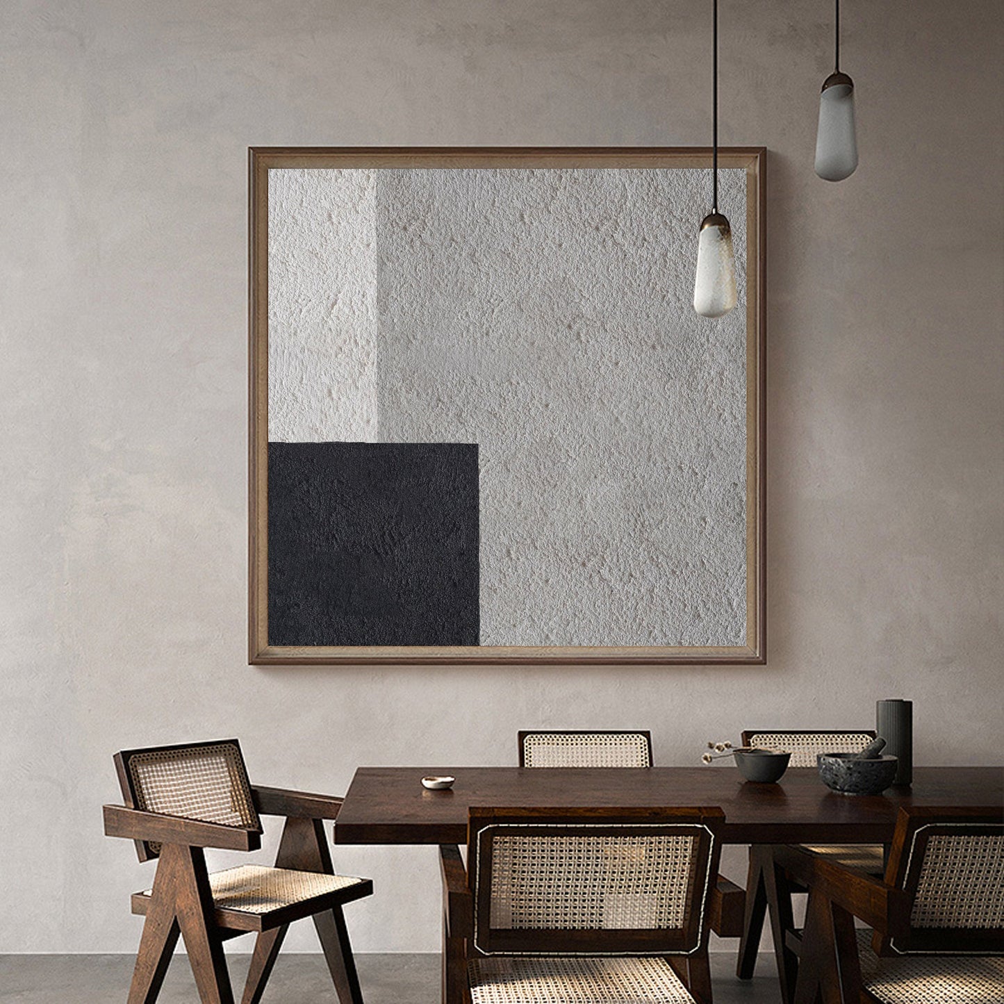 Modern Black and White Minimalist Oil Painting for Contemporary Home Decor